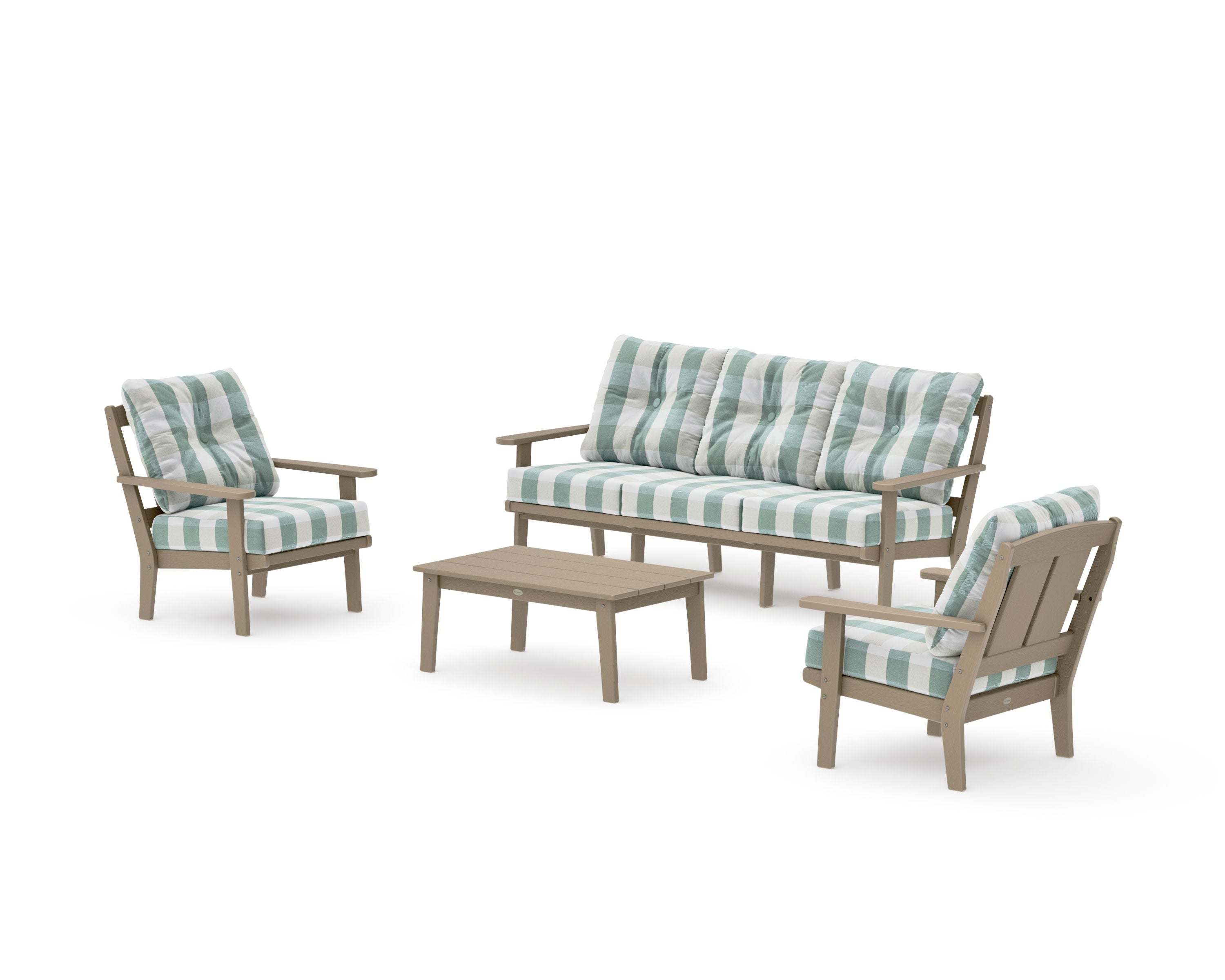 Mission 4-Piece Deep Seating Set with Sofa in Vintage Sahara / Buffalo Plaid Glacier Spa
