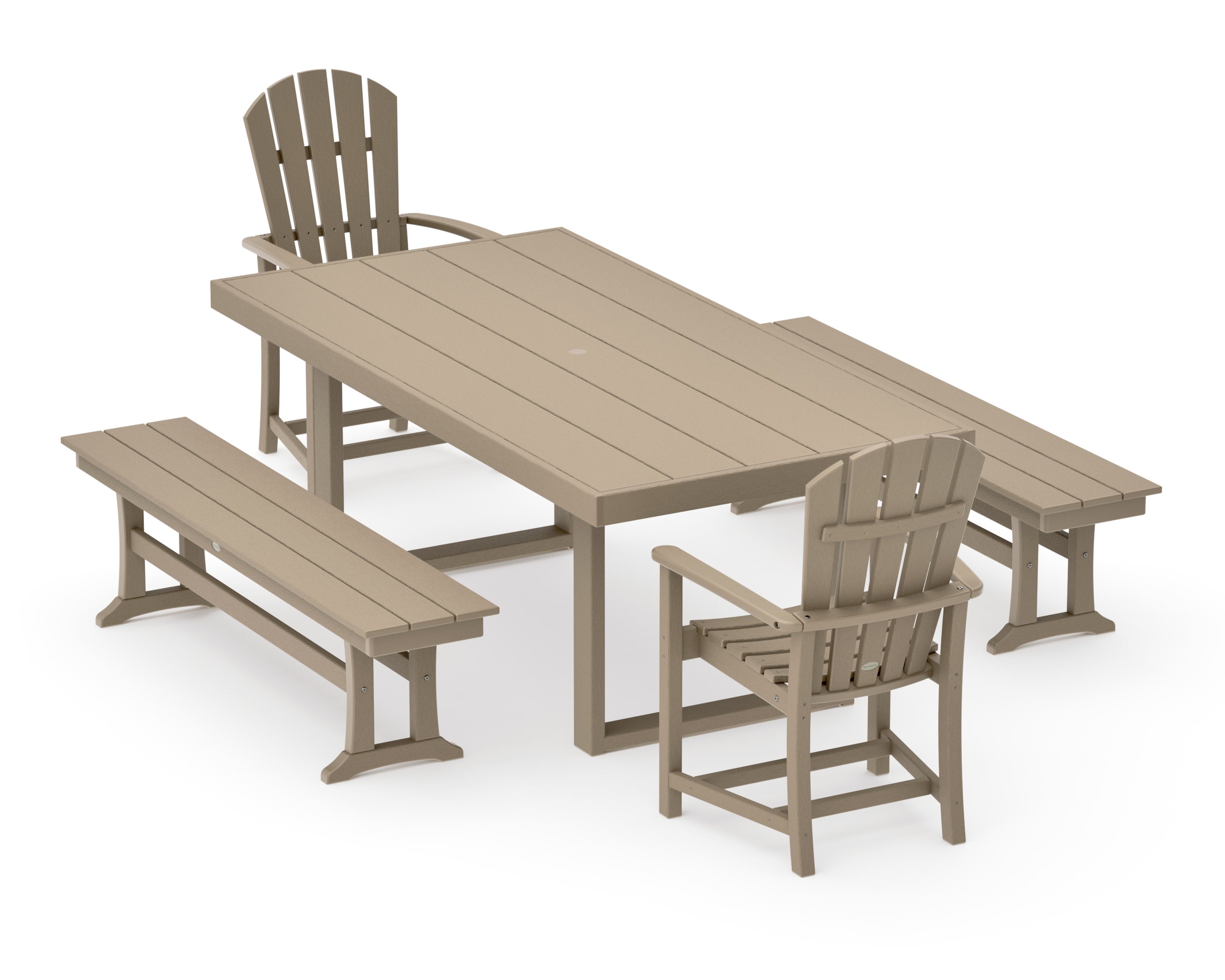 Palm Coast 5-Piece Dining Set with Benches in Vintage Sahara