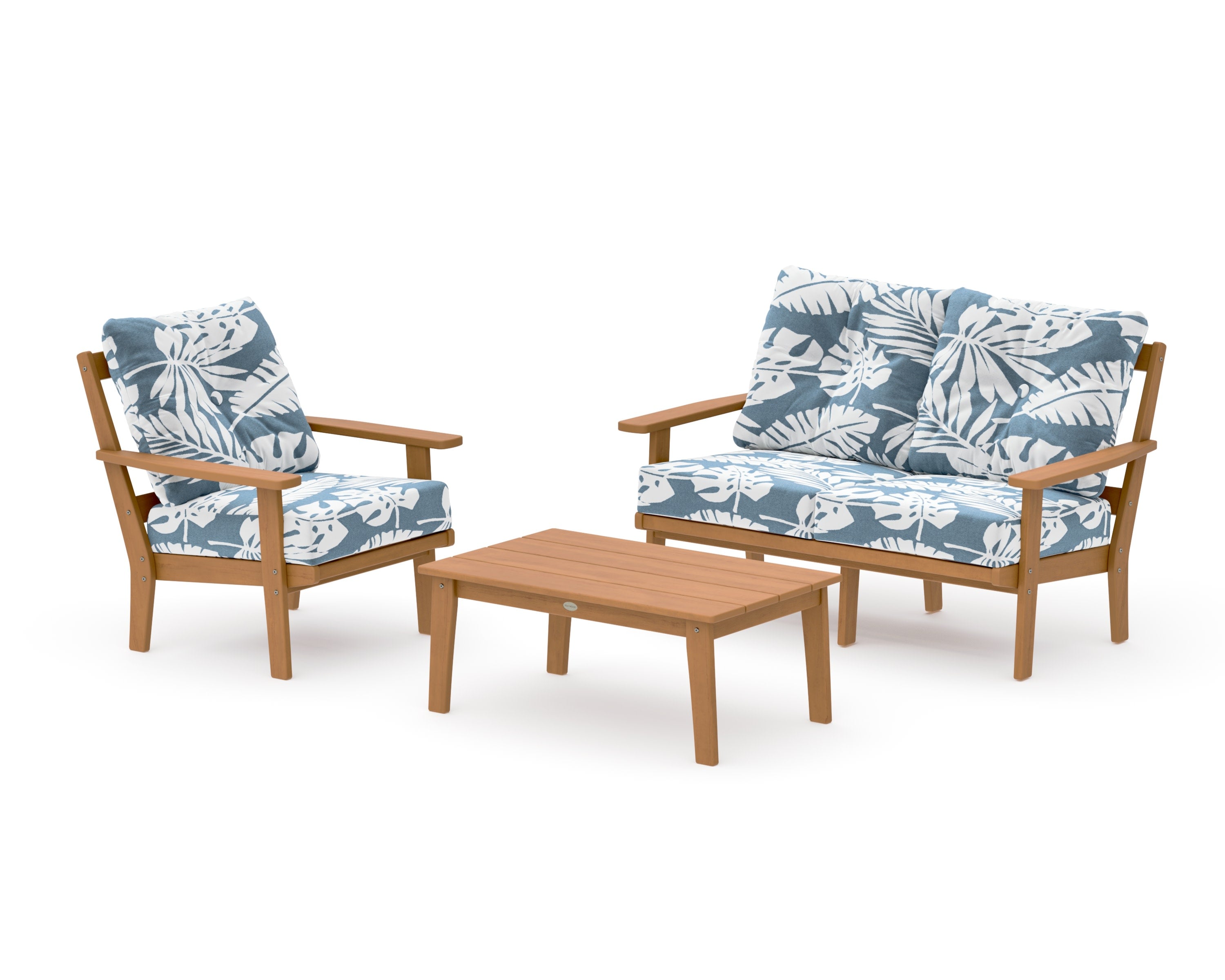 Prairie 3-Piece Deep Seating Set with Loveseat in Natural / Leaf Sky Blue