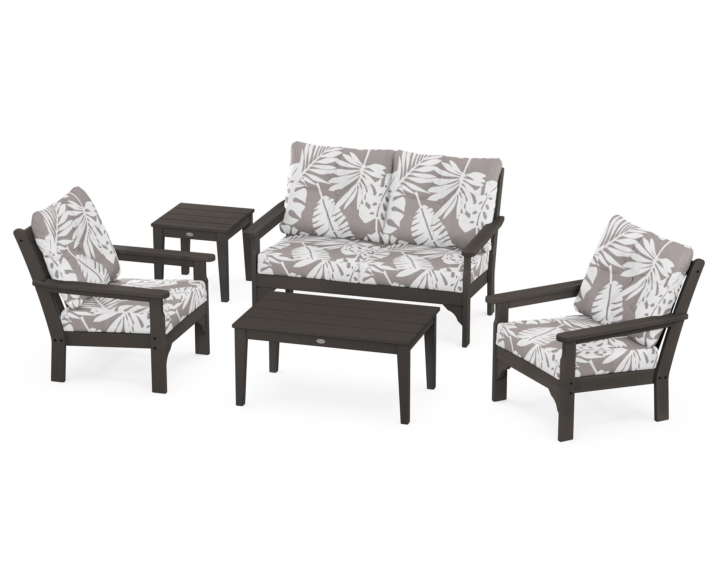 Vineyard 5-Piece Deep Seating Set in Vintage Coffee / Leaf Grey Mist