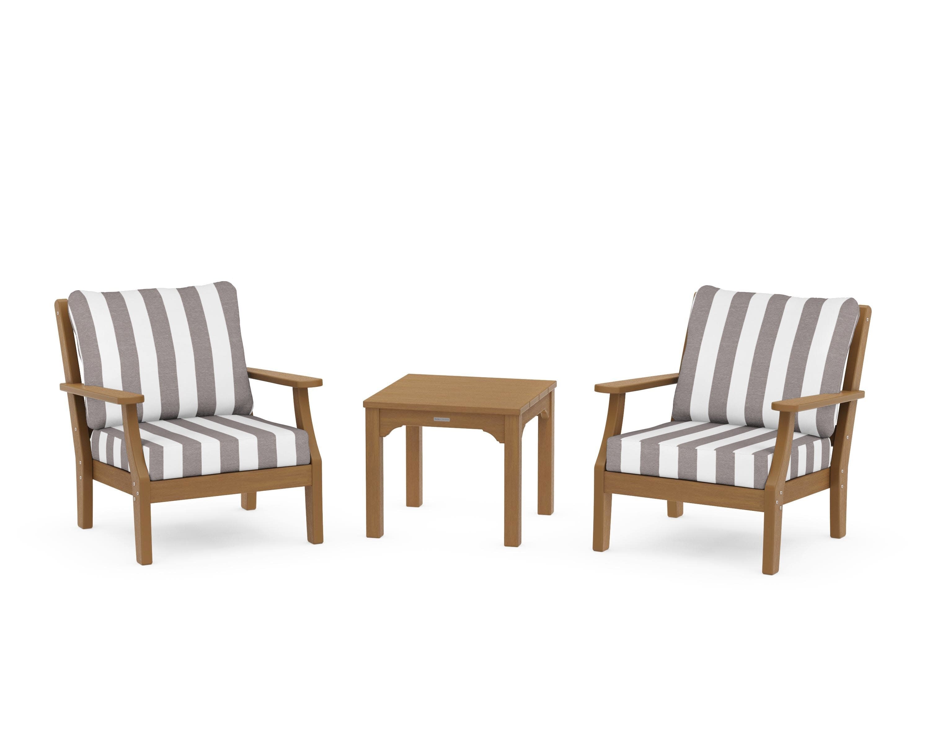 Chinoiserie 3-Piece Deep Seating Set in Natural / Cabana Stripe Grey Mist
