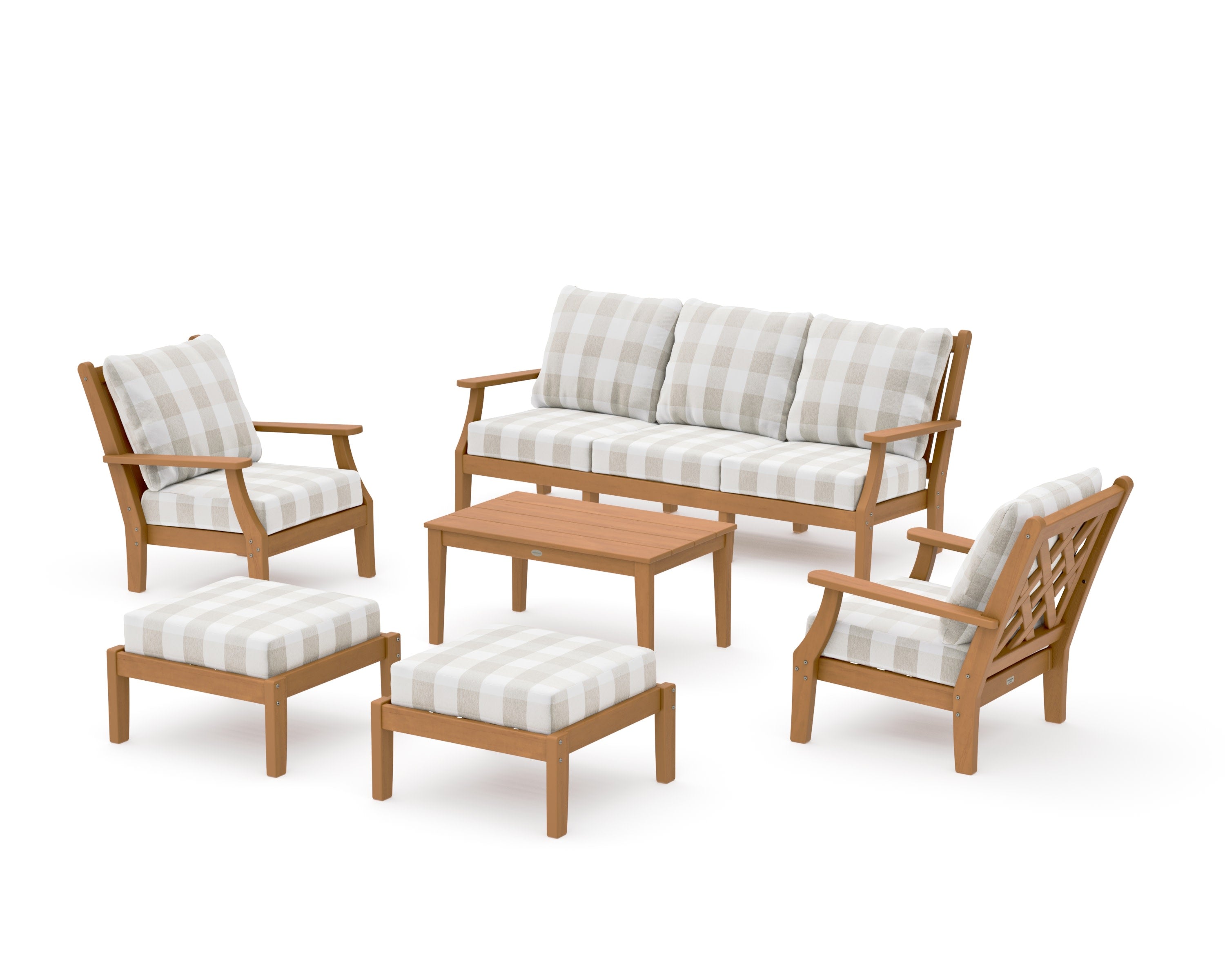 Wovendale 6-Piece Lounge Sofa Set in Natural / Buffalo Plaid Dune Burlap