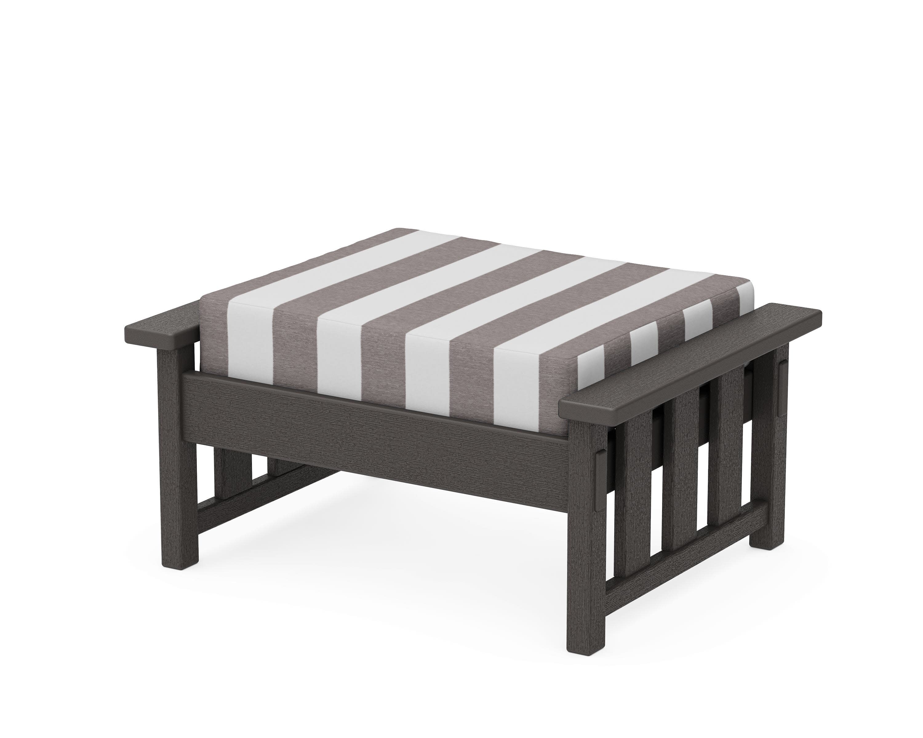 Acadia Deep Seating Ottoman in Vintage Coffee / Cabana Stripe Grey Mist