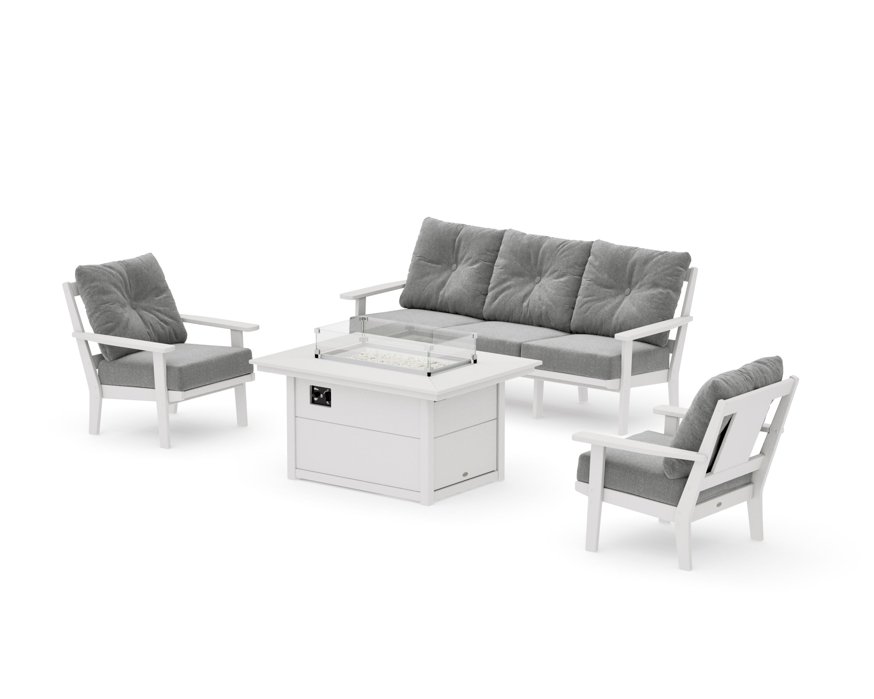 Prairie Deep Seating Fire Pit Table Set in Vintage White / Grey Mist