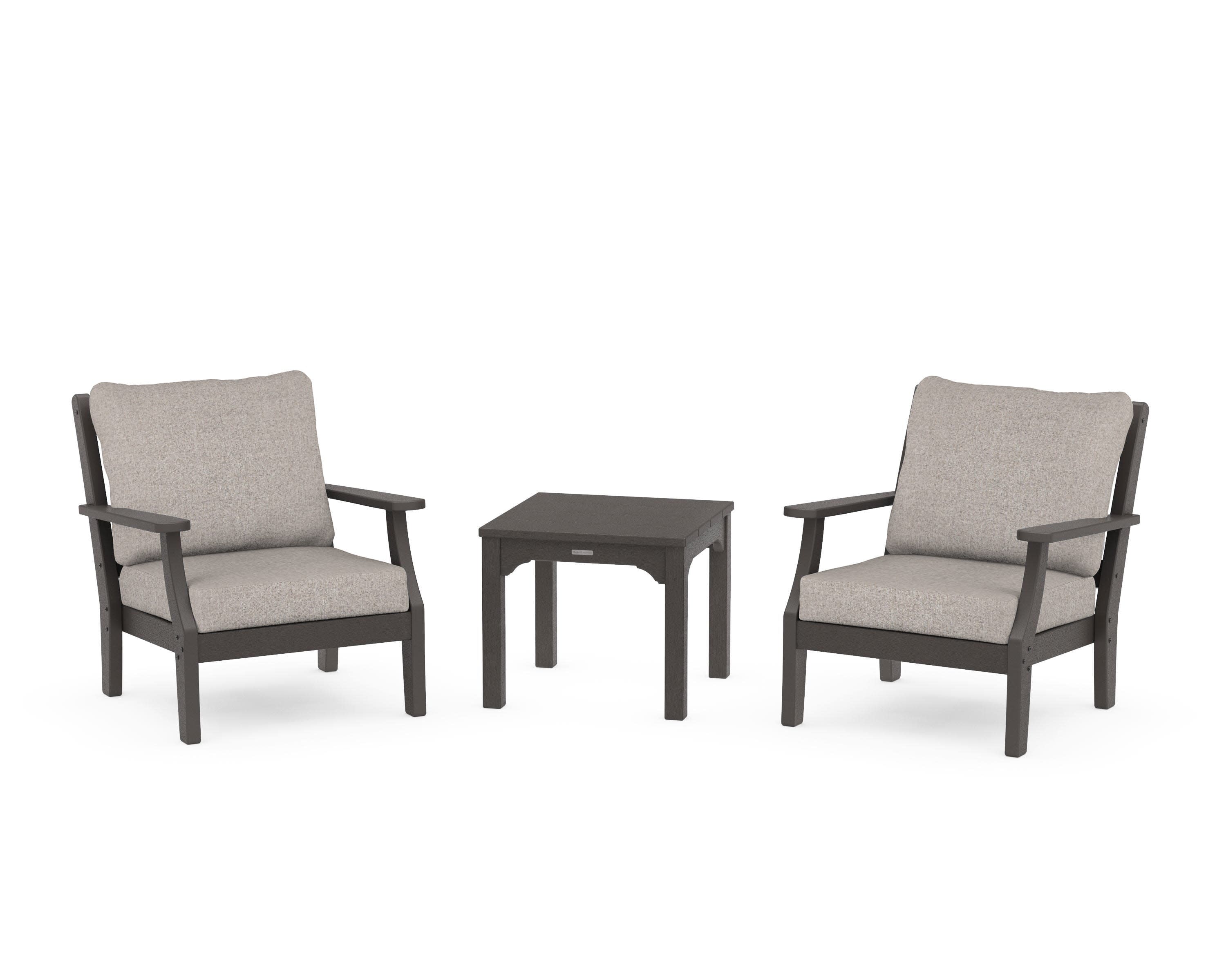 Chinoiserie 3-Piece Deep Seating Set in Vintage Coffee / Weathered Tweed