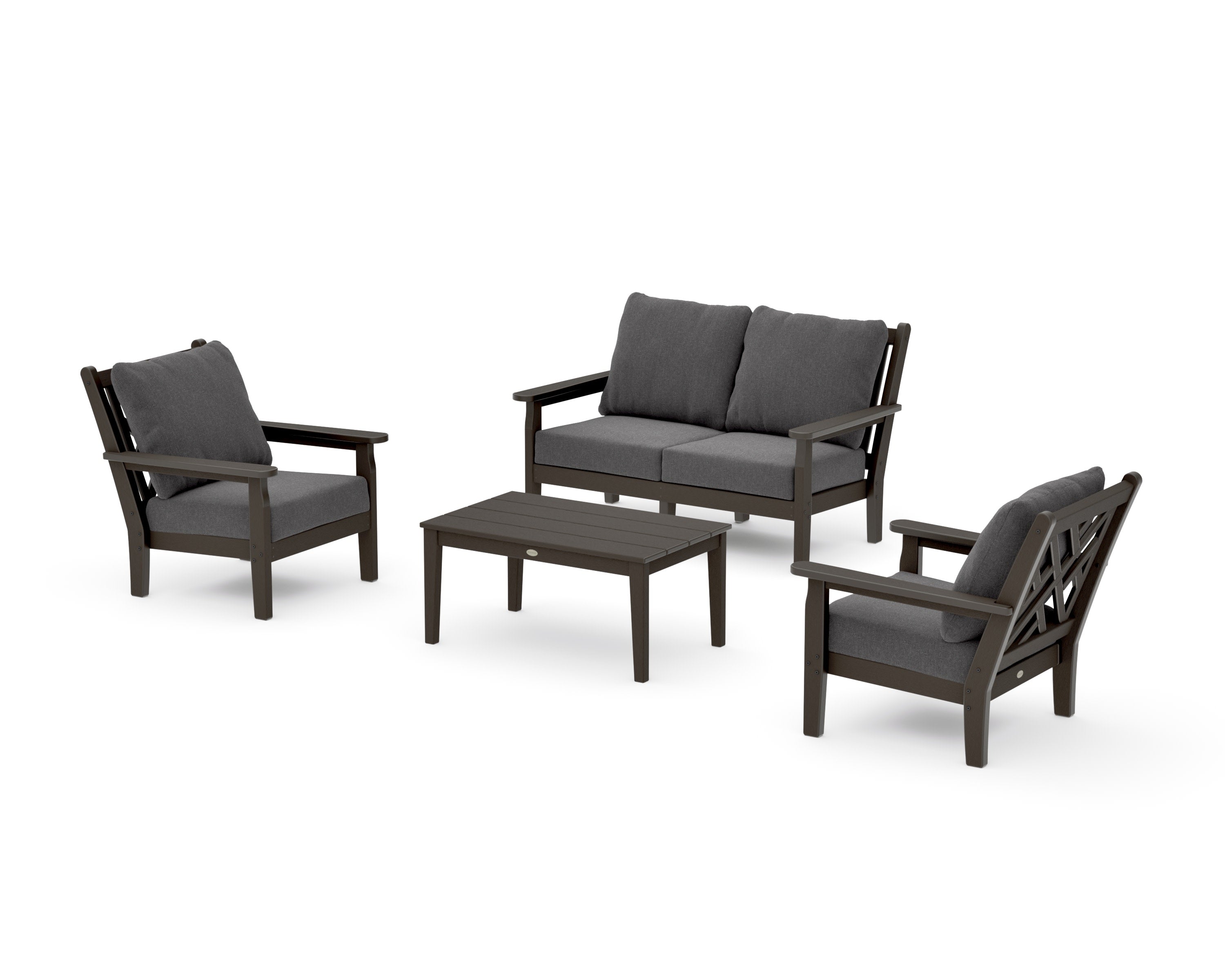 Chippendale 4-Piece Deep Seating Set with Loveseat in Vintage Coffee / Ash Charcoal