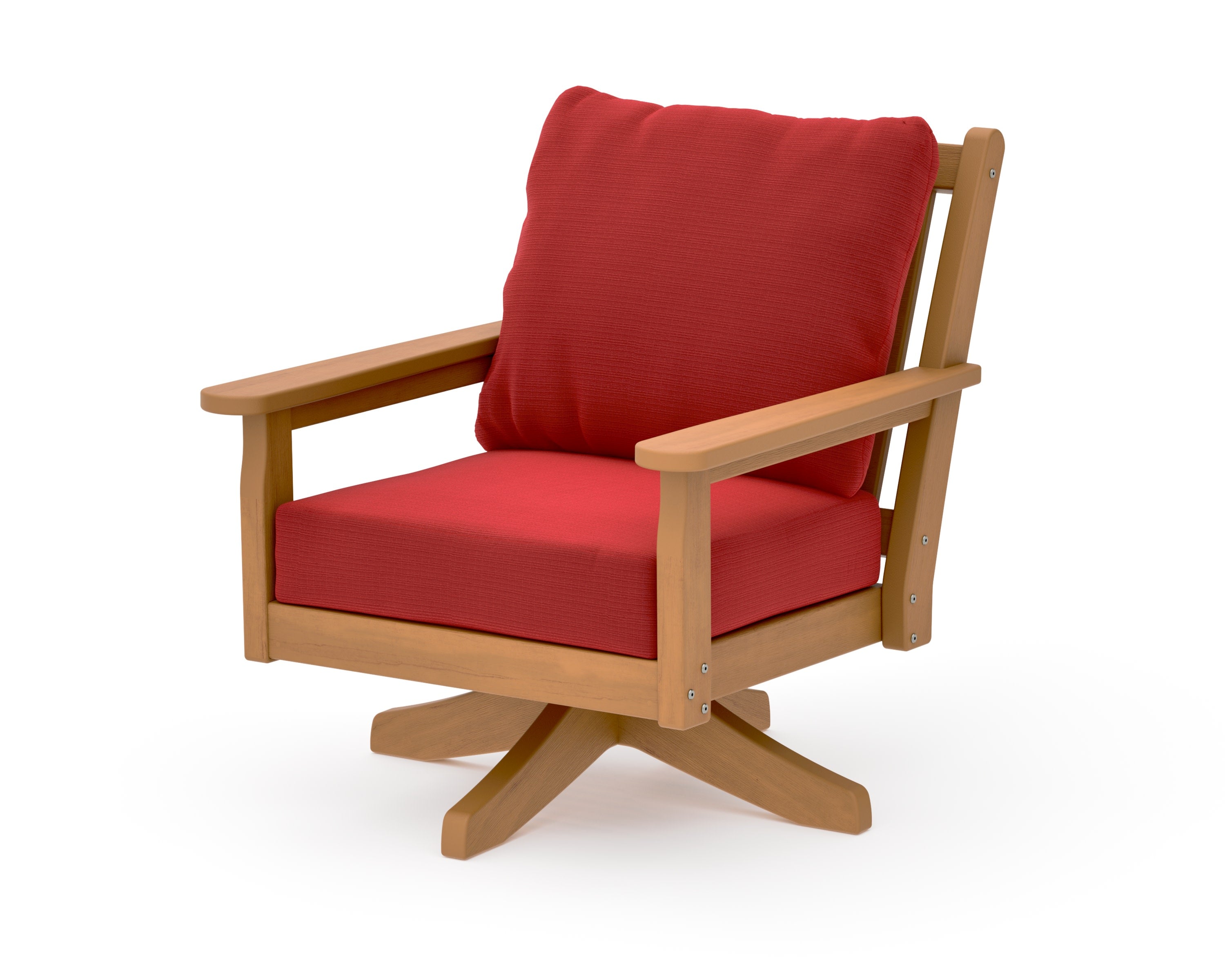 Chippendale Deep Seating Swivel Chair in Natural / Crimson Linen