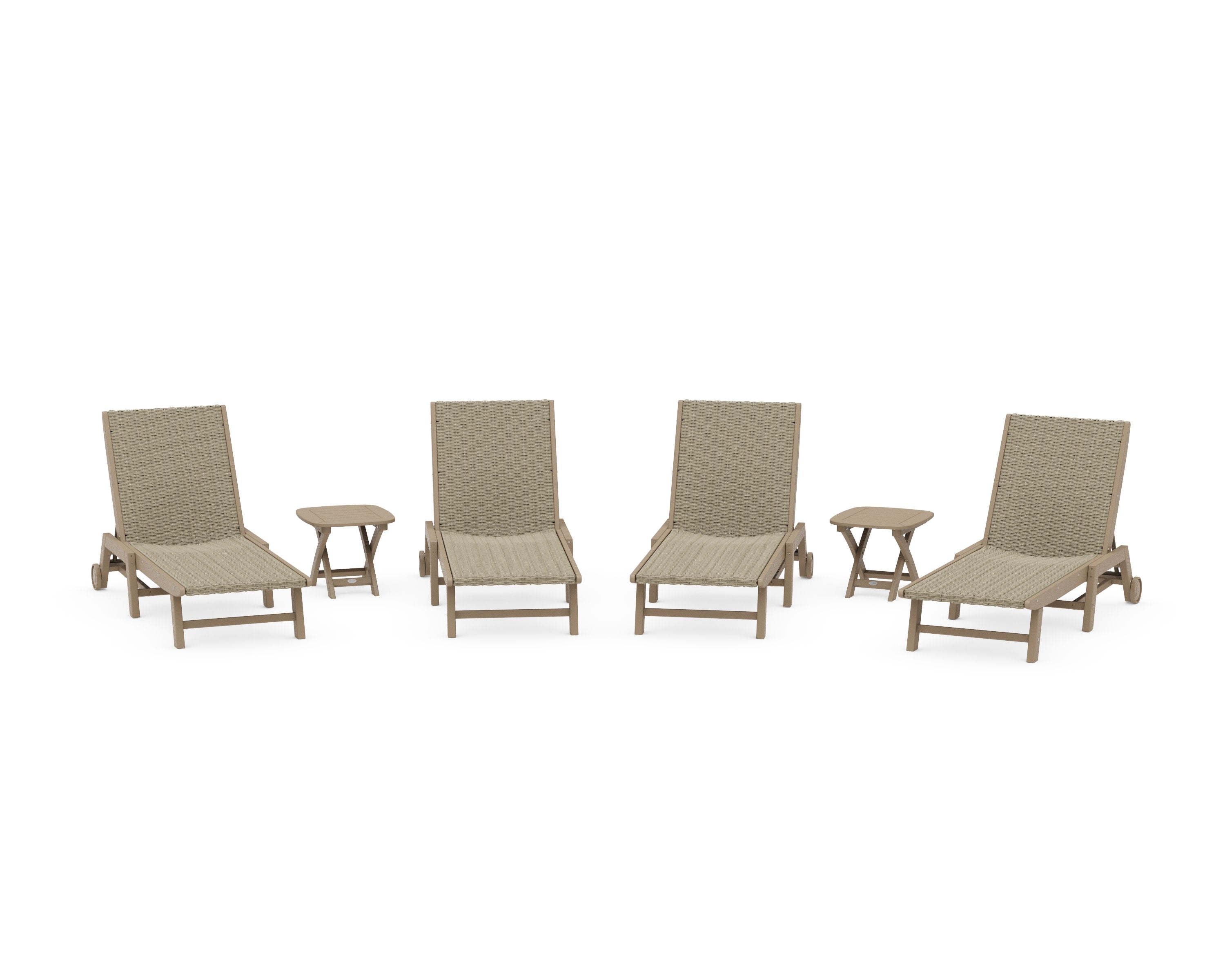 6- Piece Coastal Woven Chaise with Wheels Chaise Lounge Set in Vintage Sahara / Dune Grass