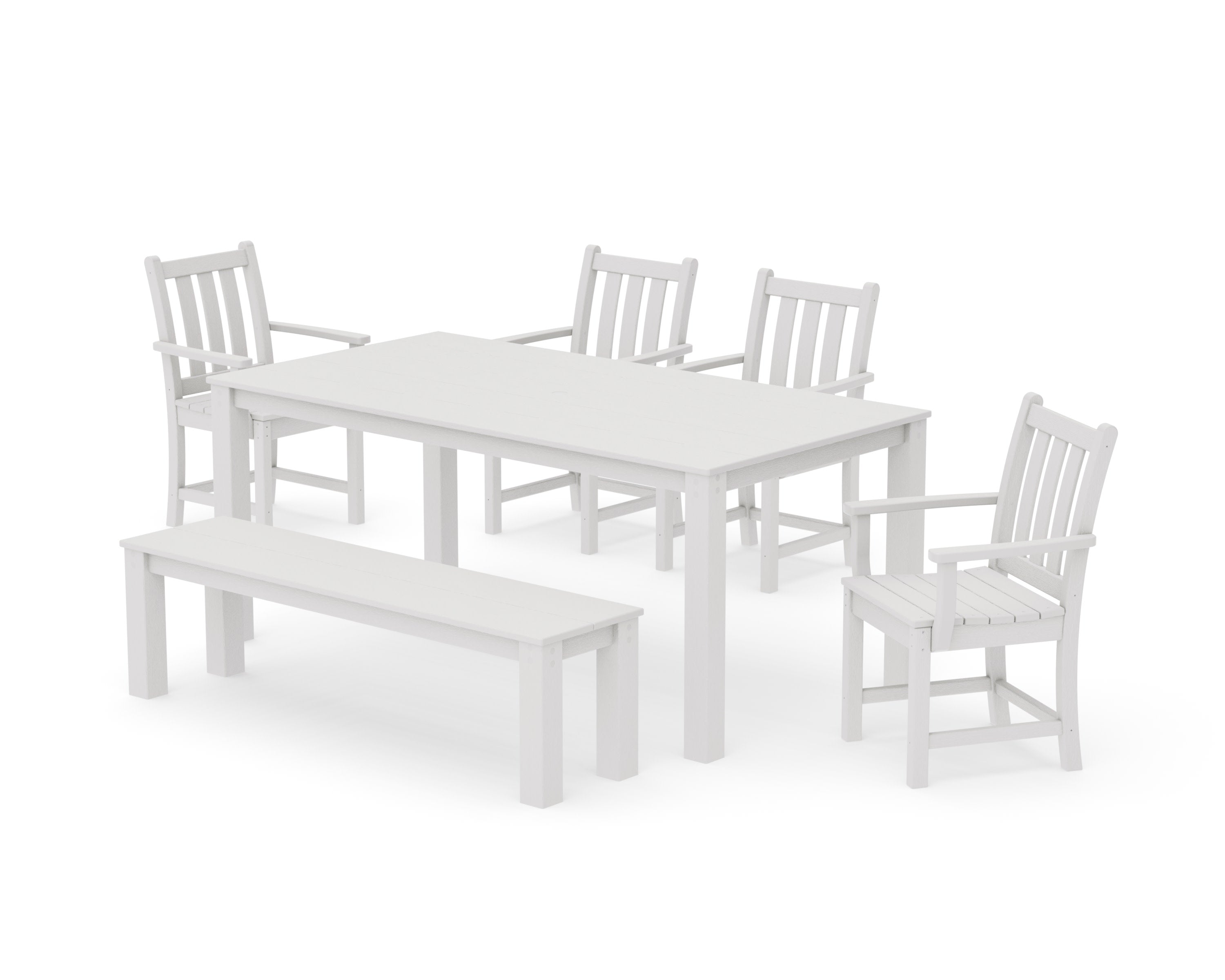 Traditional Garden 6-Piece Parsons Dining Set with Bench in Vintage White