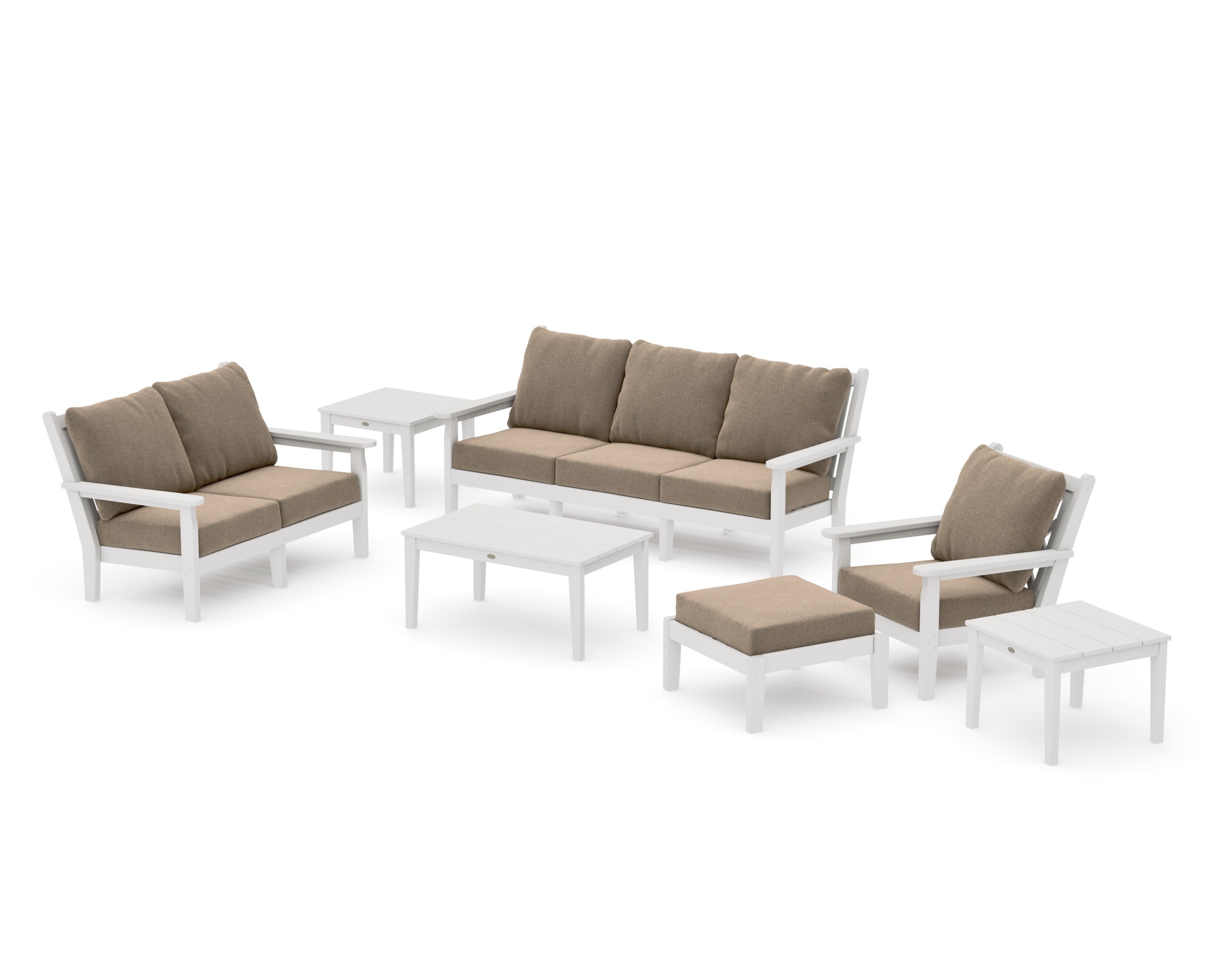 Chippendale 7-Piece Deep Seating Set in Vintage White / Spiced Burlap