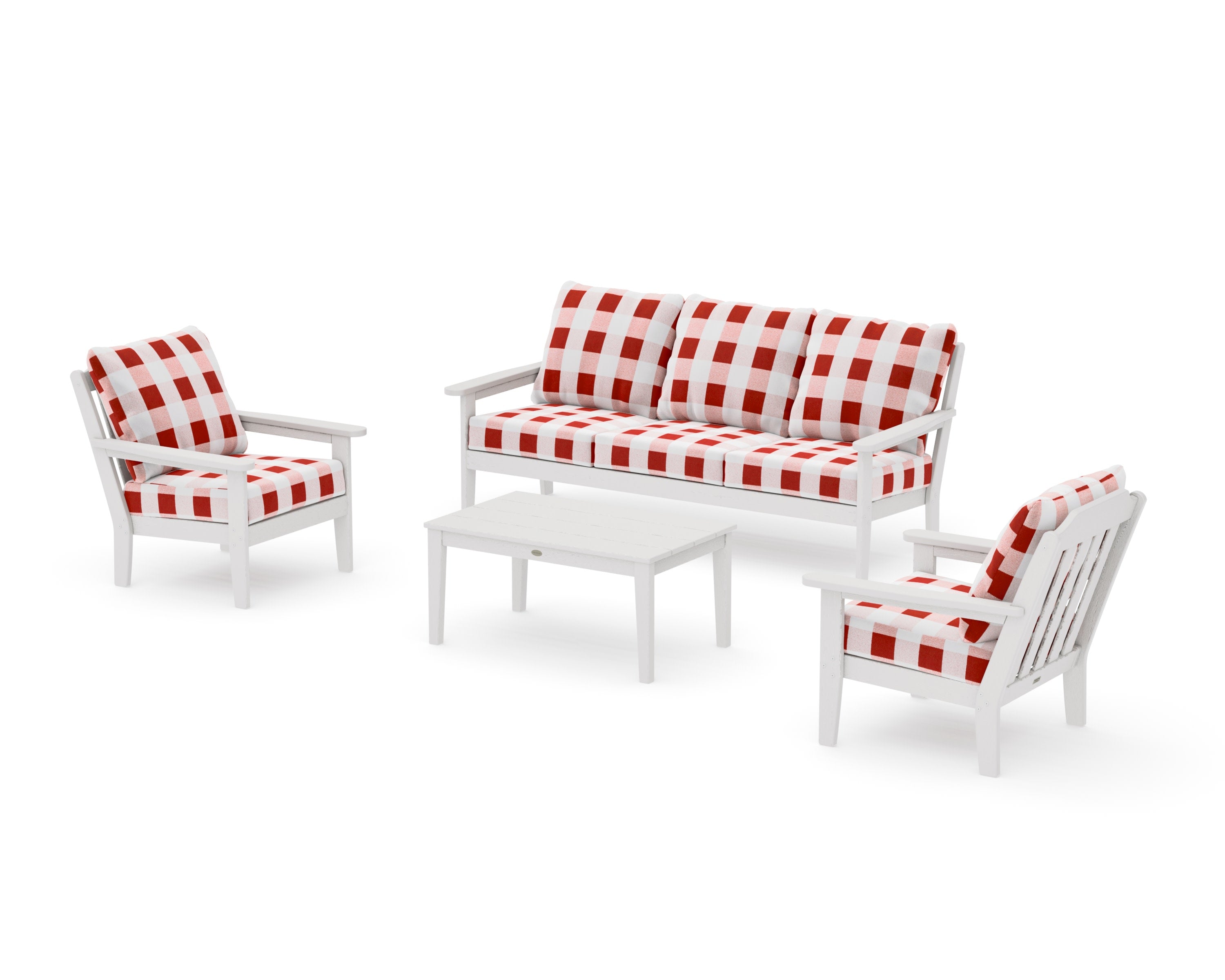 Cottage 4-Piece Deep Seating Set with Sofa in Vintage White / Buffalo Plaid Crimson