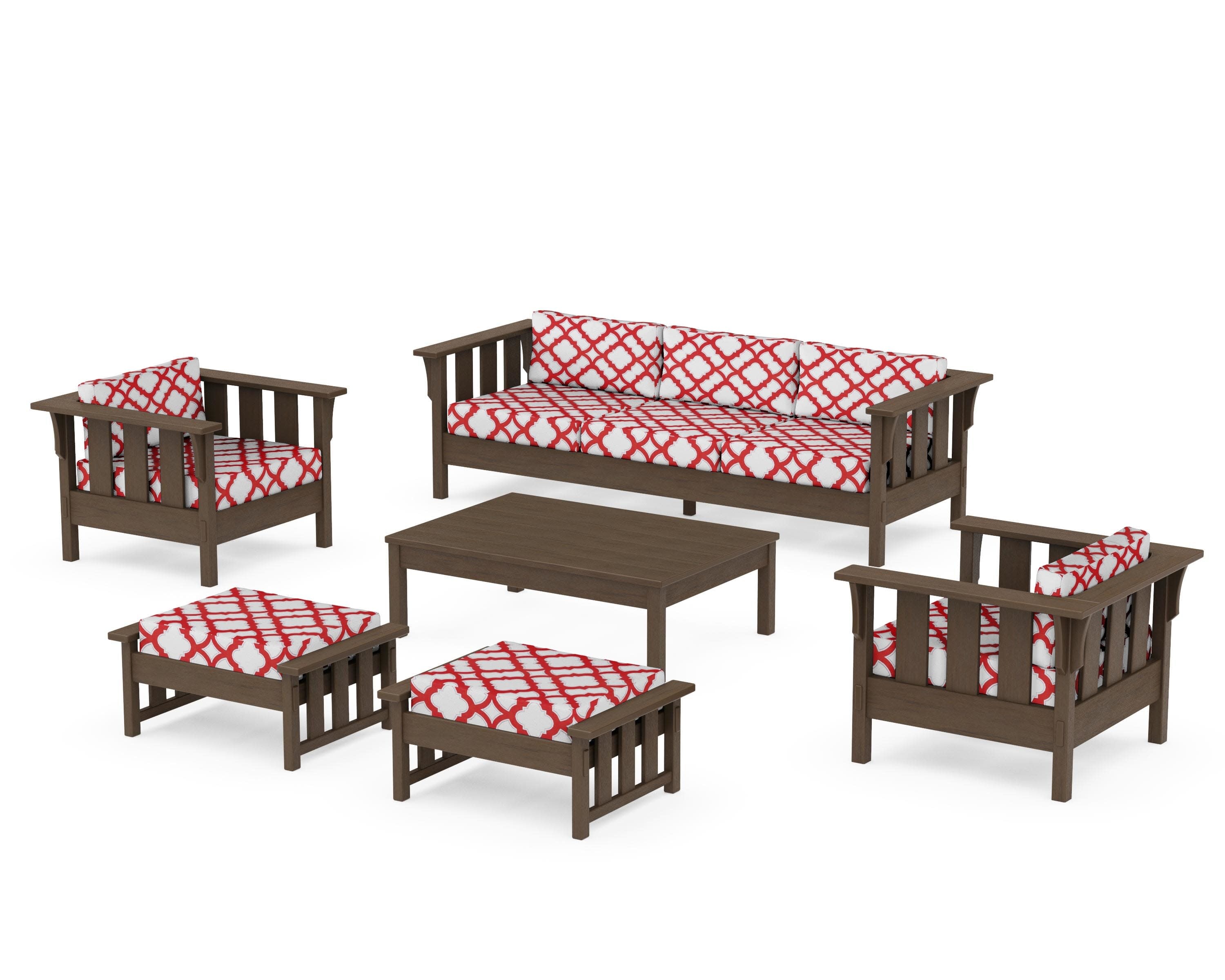 Acadia 6-Piece Lounge Sofa Set in Kona / Trellis Crimson