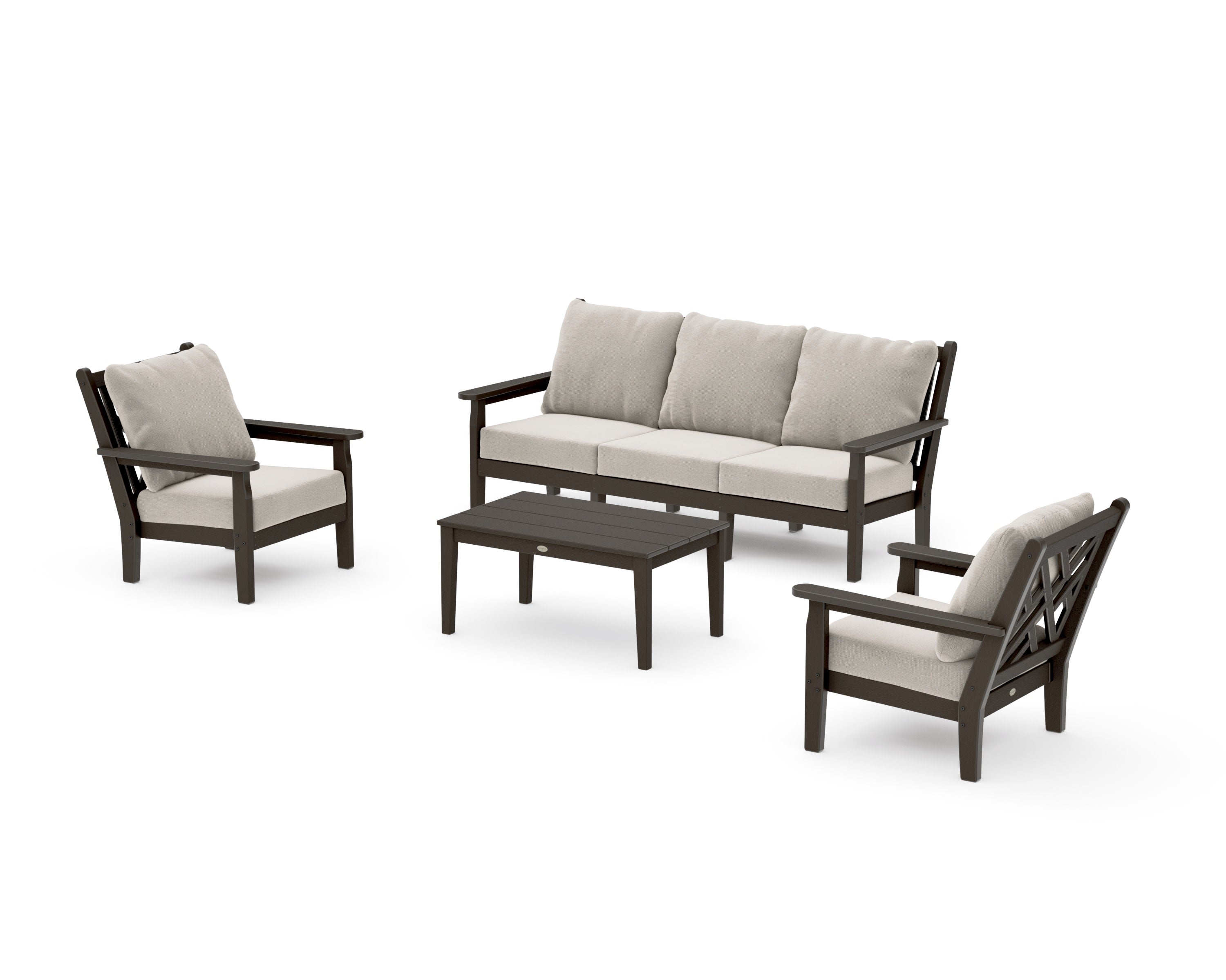 Chippendale 4-Piece Deep Seating Set with Sofa in Vintage Coffee / Dune Burlap