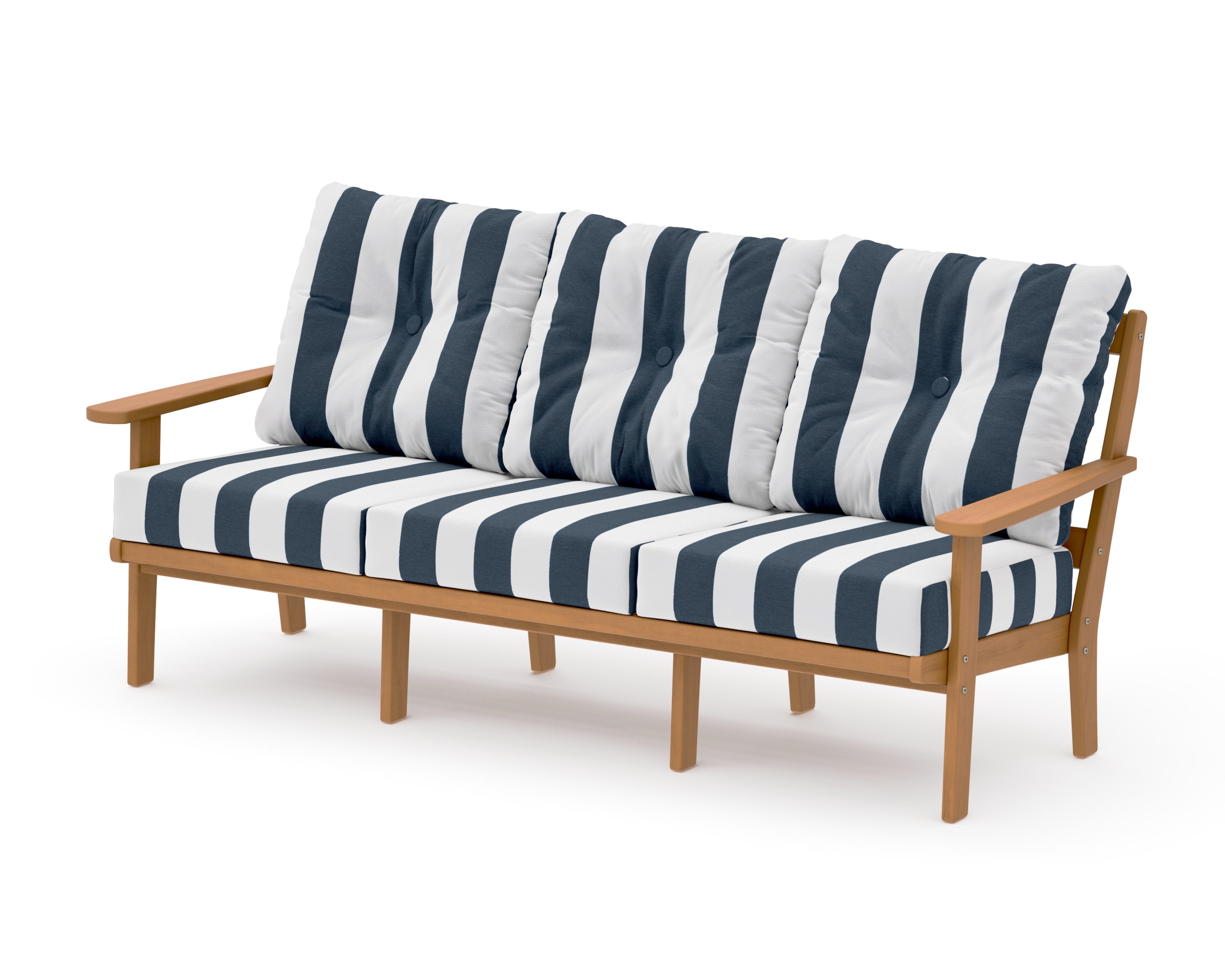 Mission Deep Seating Sofa in Natural / Cabana Stripe Marine Indigo