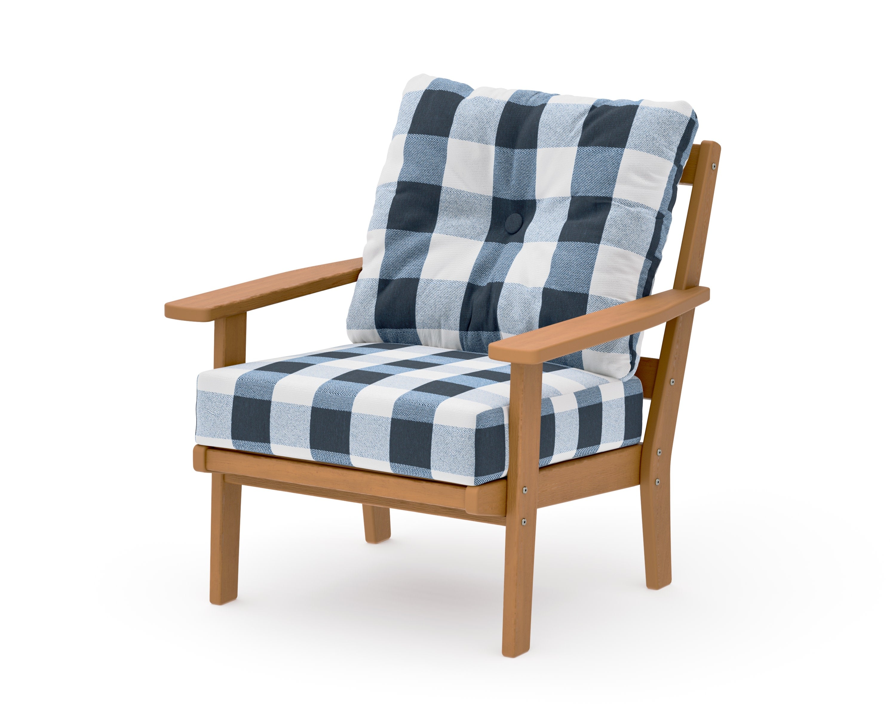 Prairie Deep Seating Chair in Natural / Buffalo Plaid Marine Indigo