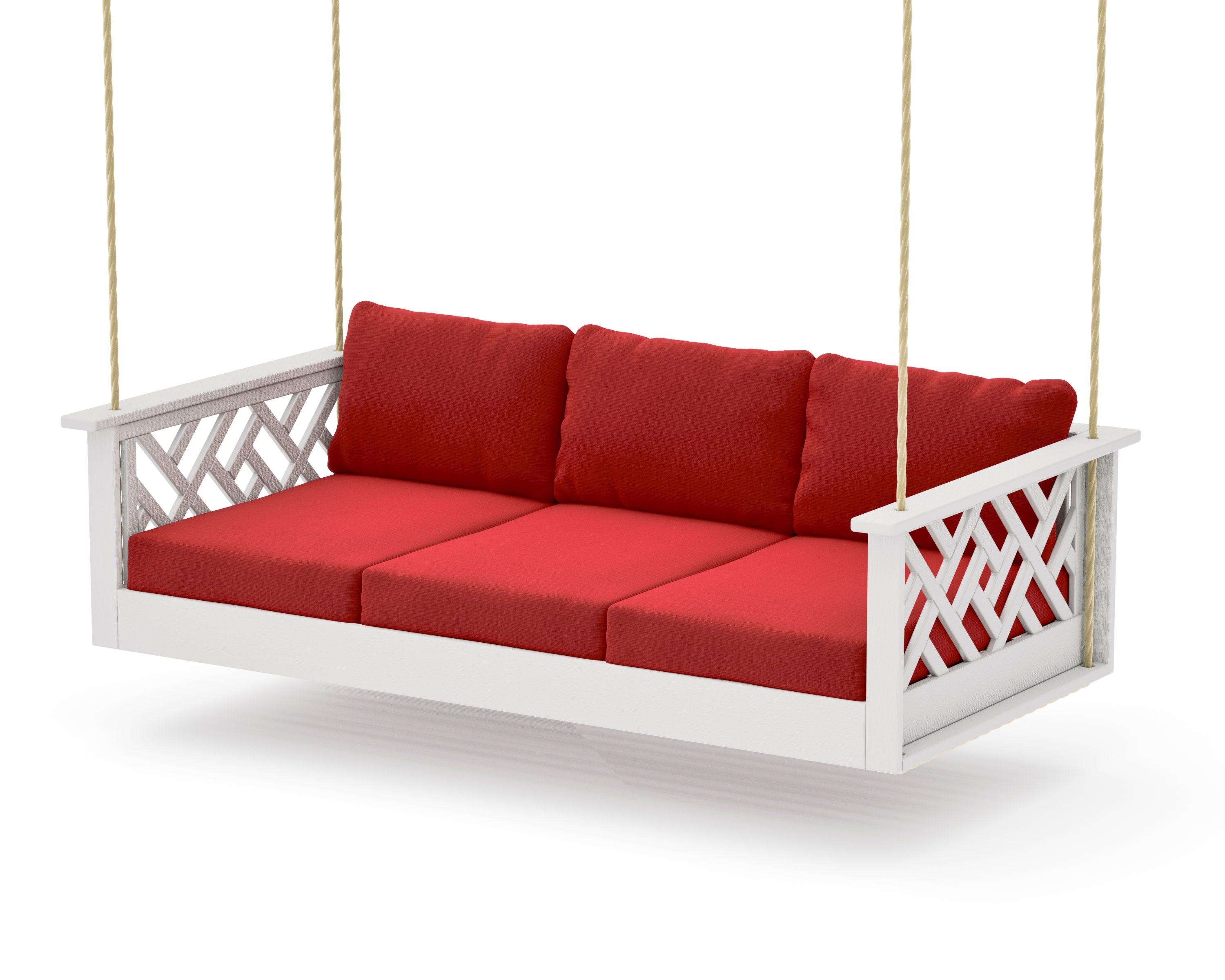 Chippendale Daybed Swing in Vintage White / Crimson Linen