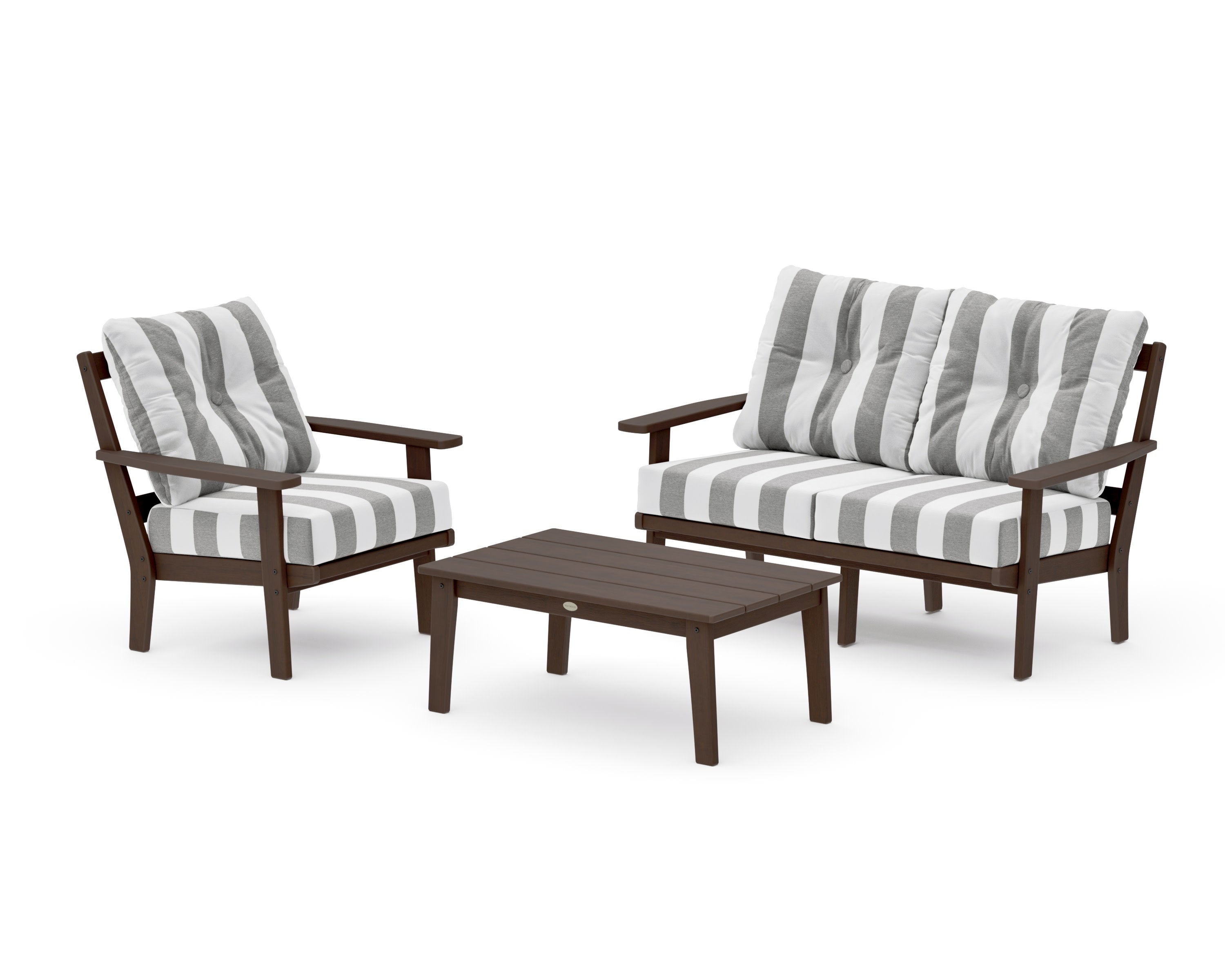 Prairie 3-Piece Deep Seating Set with Loveseat in Kona / Cabana Stripe Grey Mist