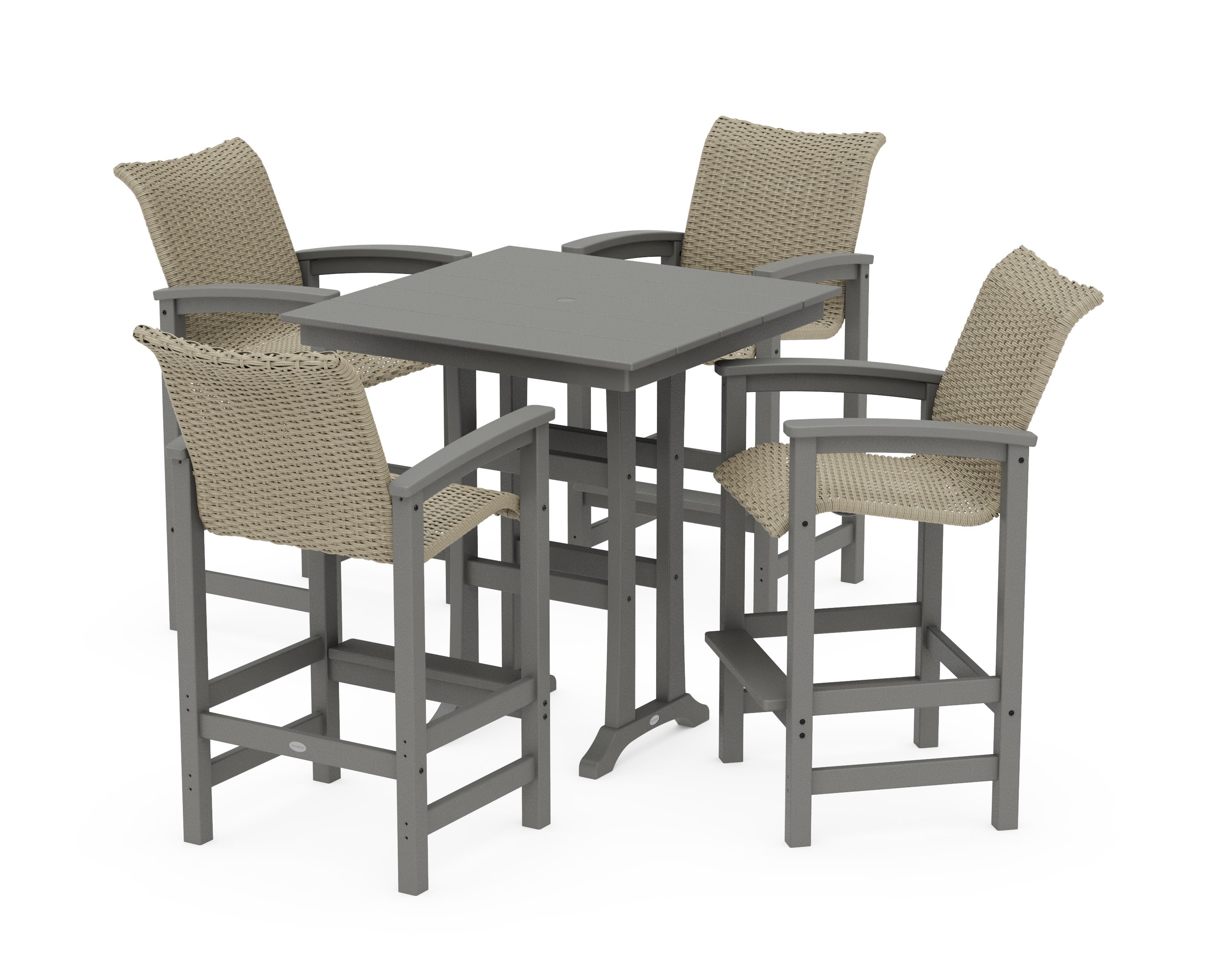 Coastal Woven 5-Piece Farmhouse Bar Set with Trestle Legs