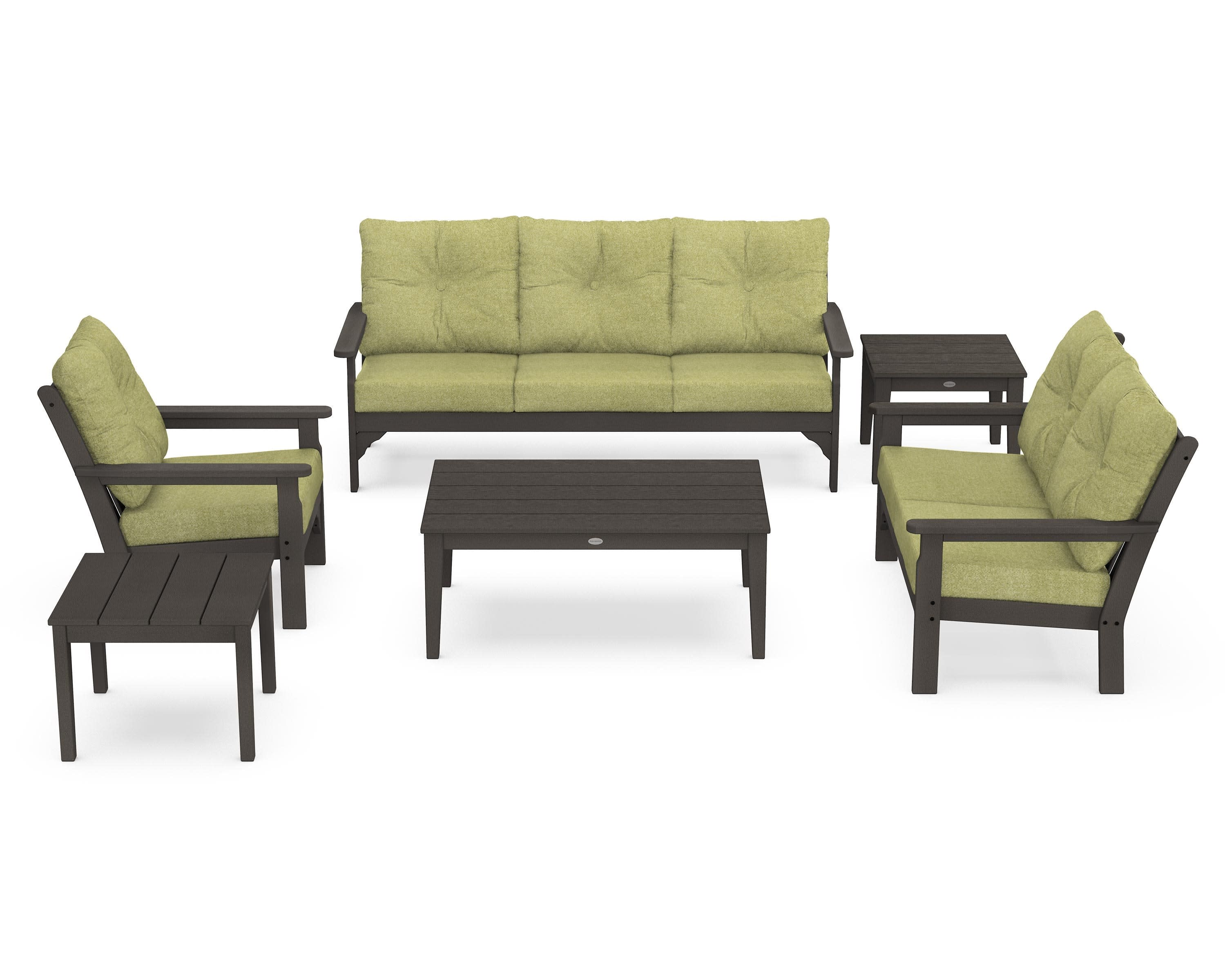Vineyard 6-Piece Deep Seating Set in Vintage Coffee / Chartreuse Boucle