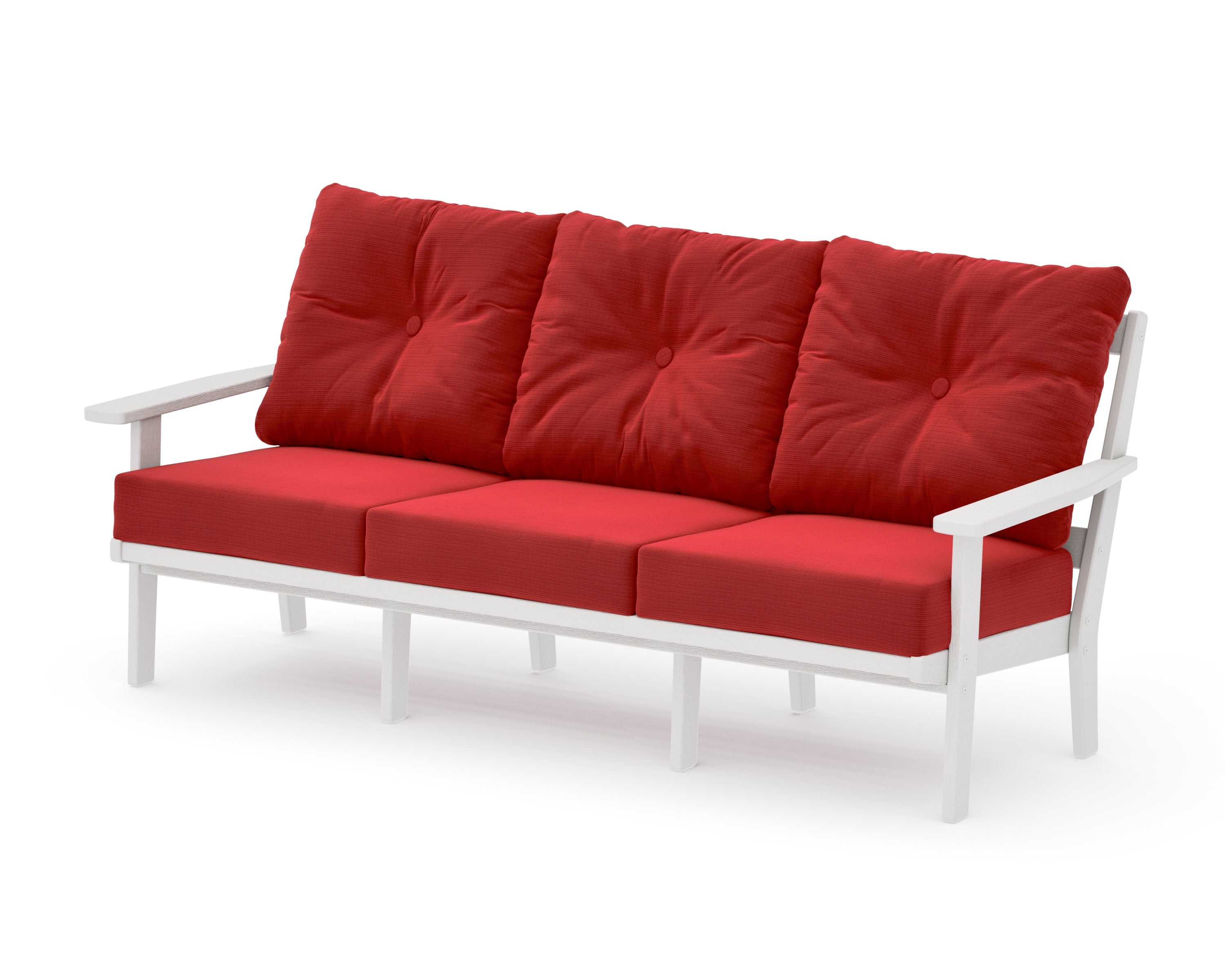 PrairieDeep Seating Sofa in Vintage White / Crimson Linen