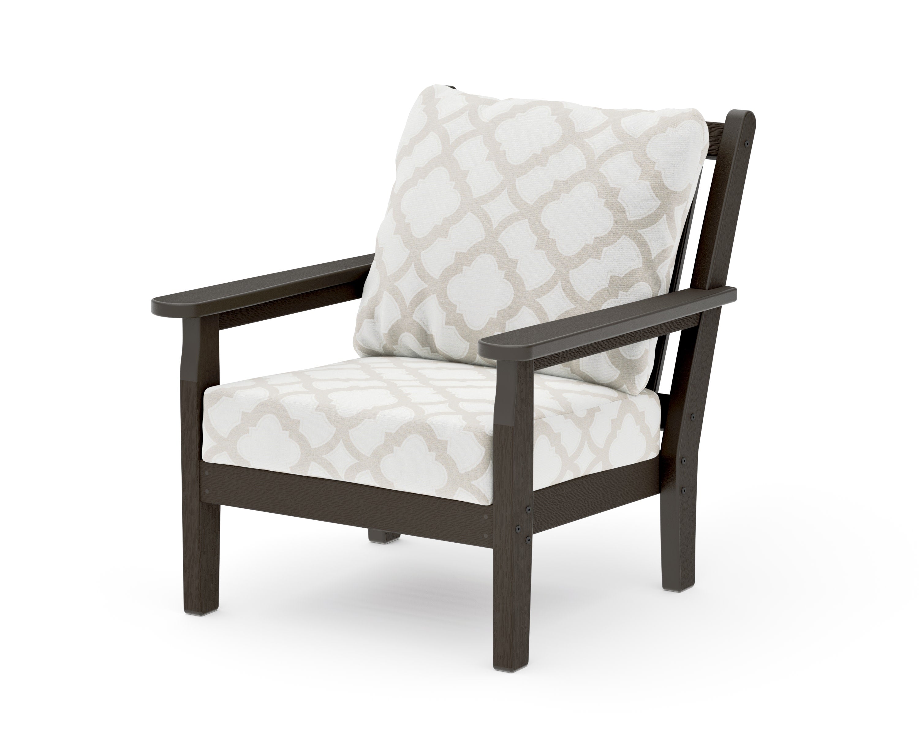 Chippendale Deep Seating Chair in Vintage Coffee / Trellis Dune Burlap