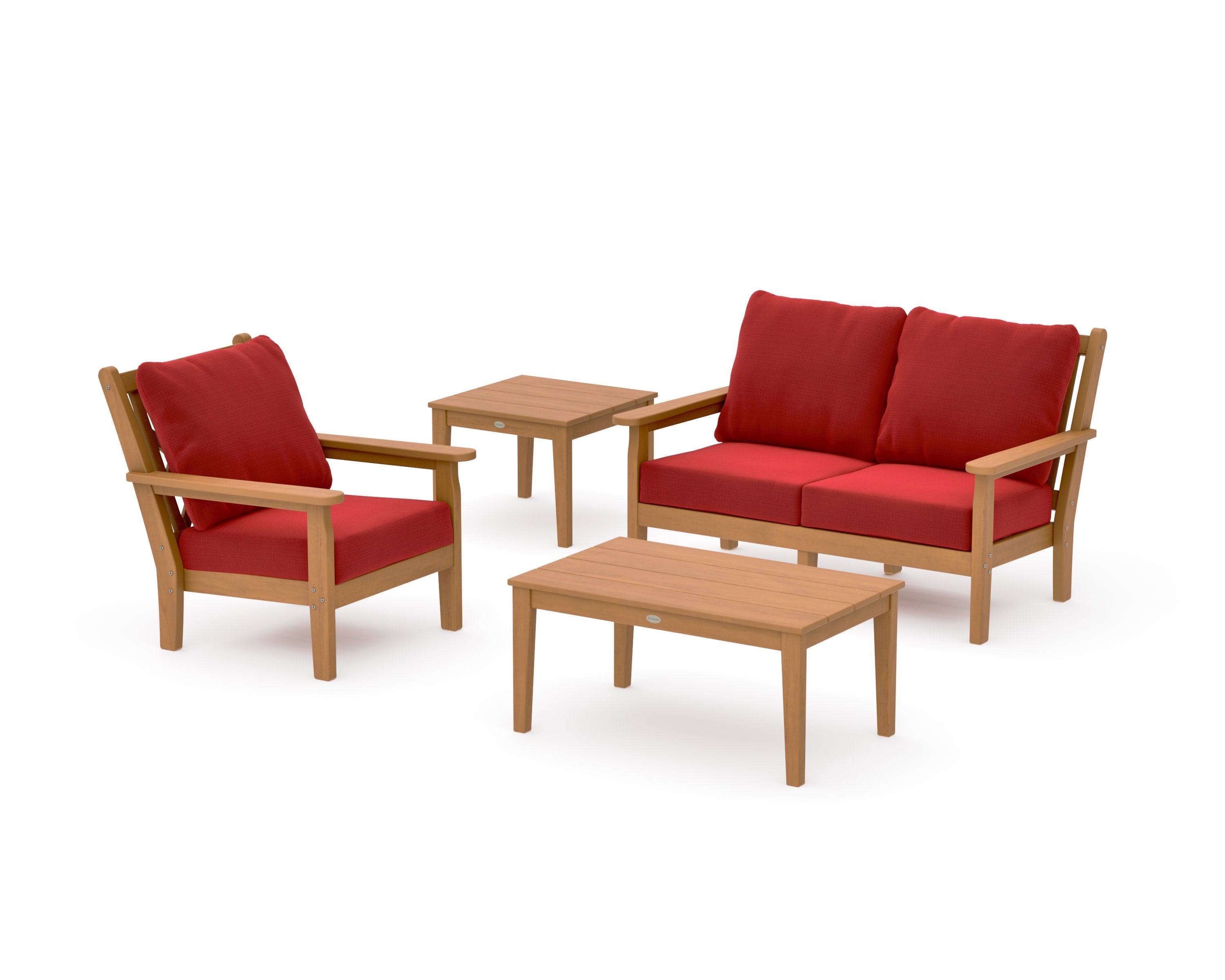 Chippendale 4-Piece Deep Seating Set in Natural / Crimson Linen