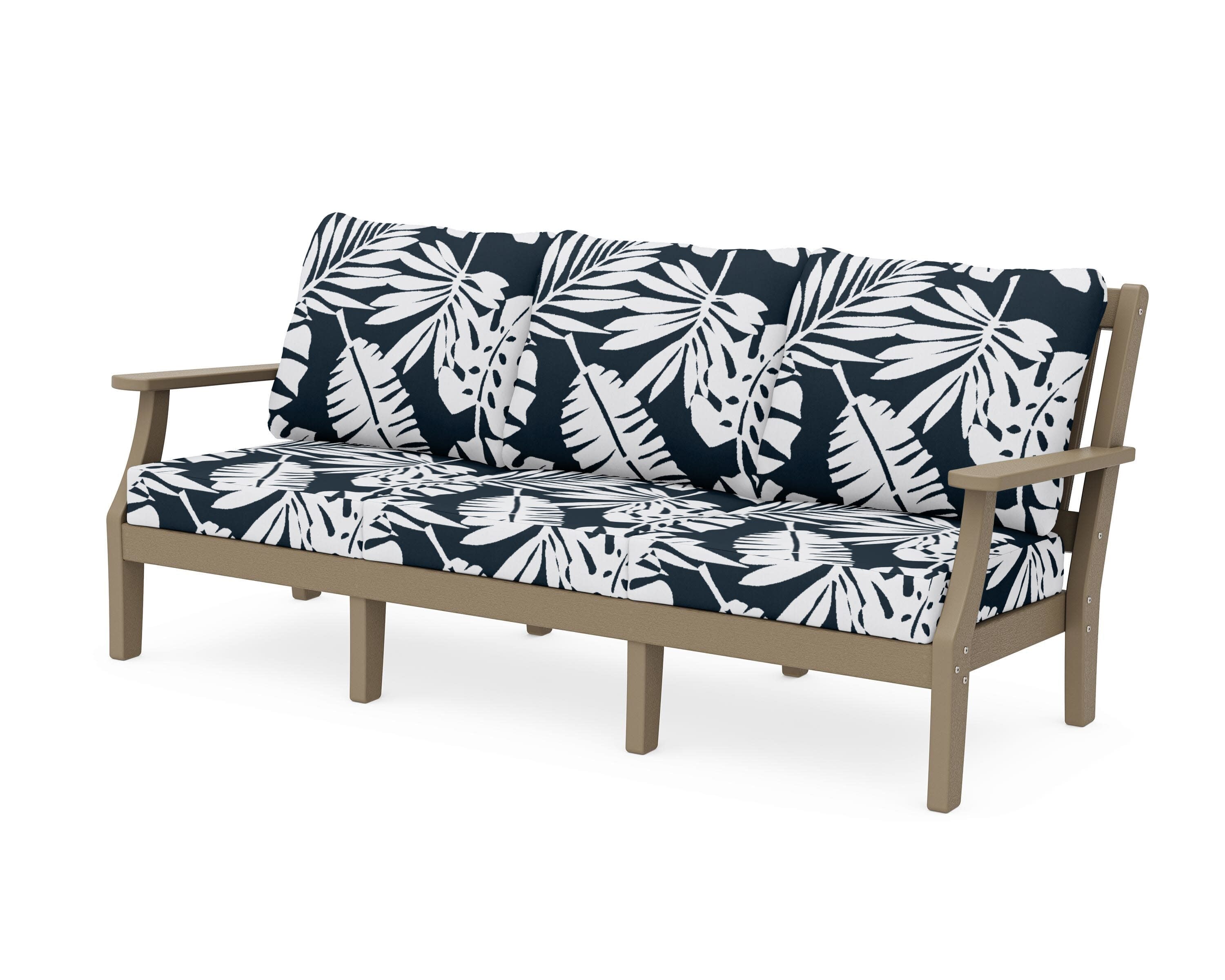 Chinoiserie Deep Seating Sofa in Vintage Sahara / Leaf Marine Indigo