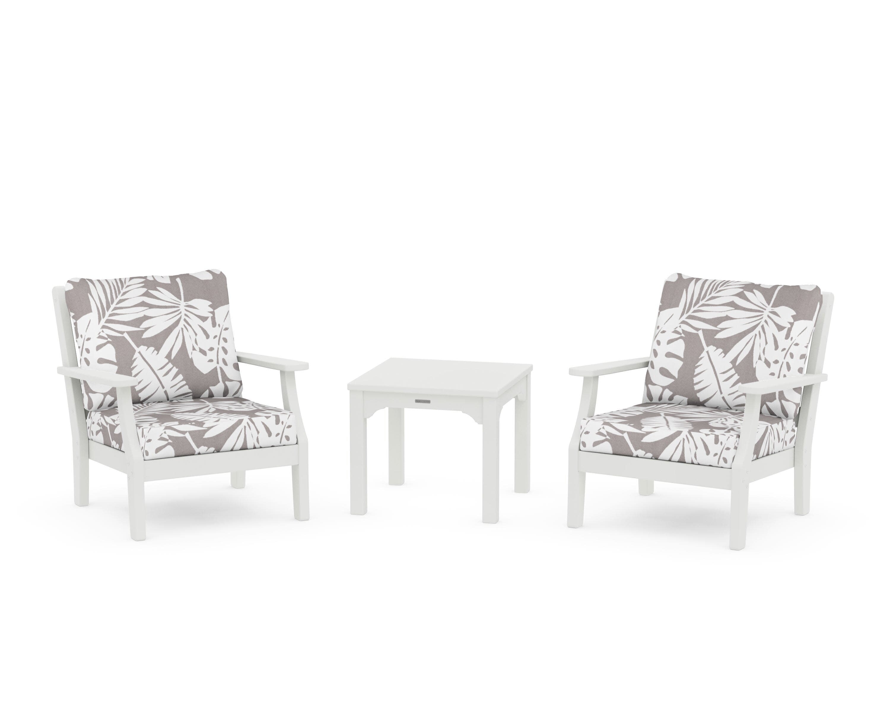 Chinoiserie 3-Piece Deep Seating Set in Vintage White / Leaf Grey Mist