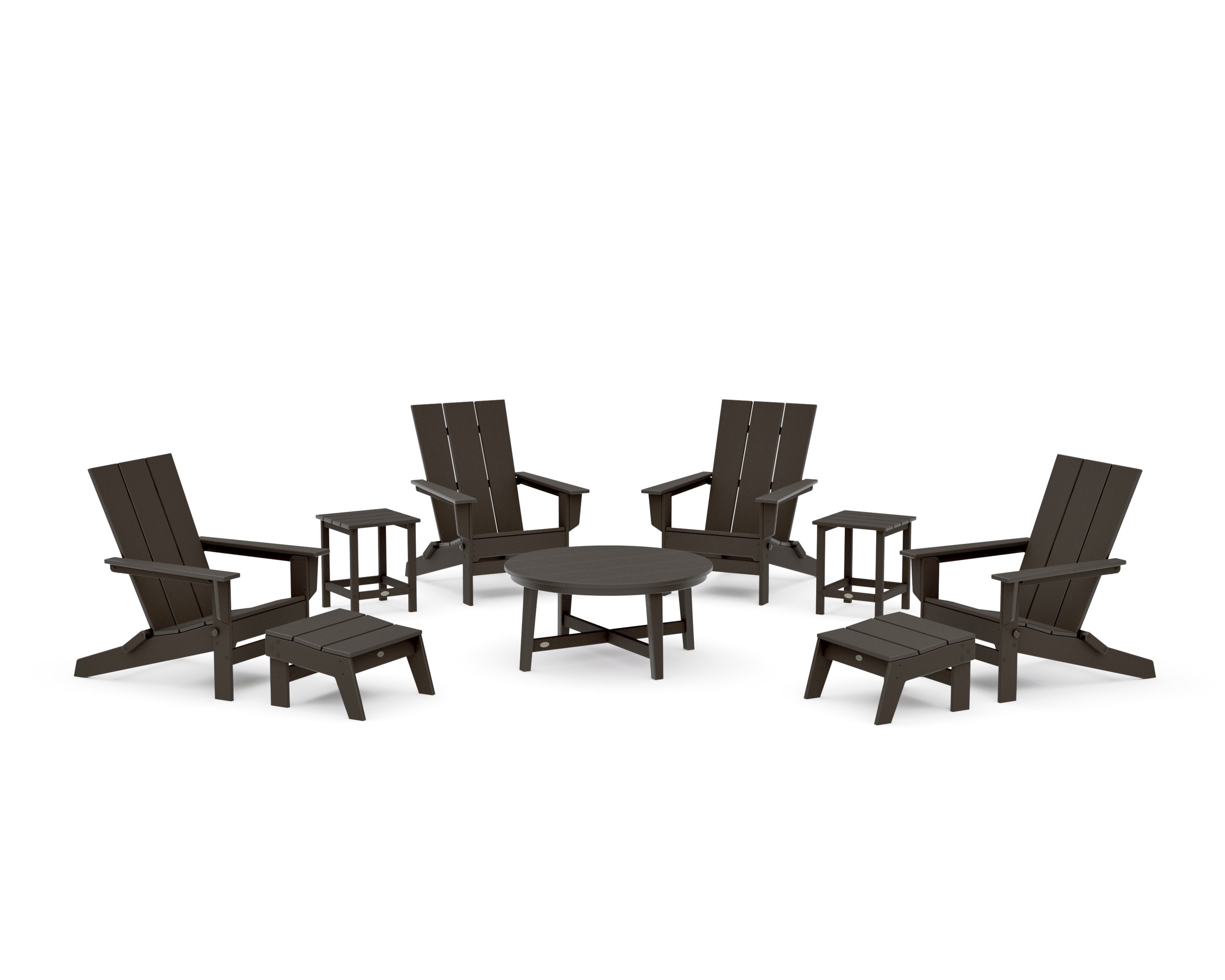 Modern Studio Folding Adirondack 9-Piece Conversation Set in Vintage Coffee
