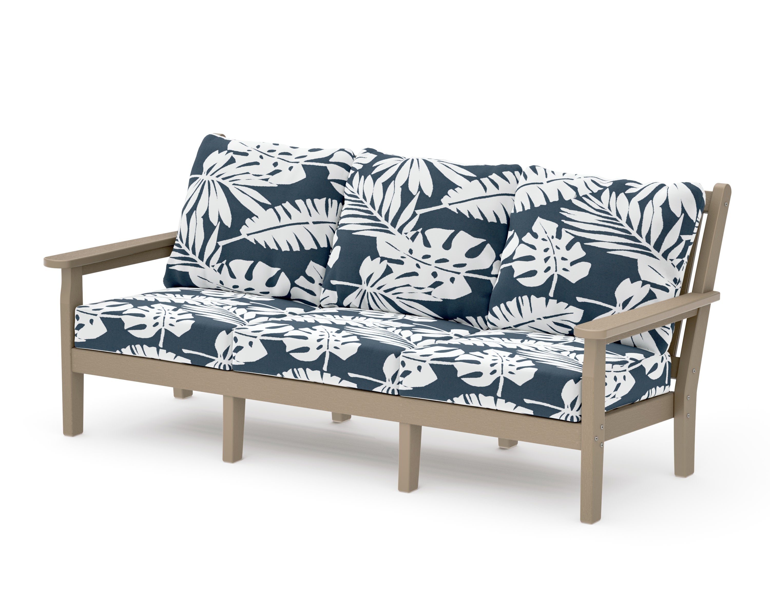 Chippendale Deep Seating Sofa in Vintage Sahara / Leaf Marine Indigo