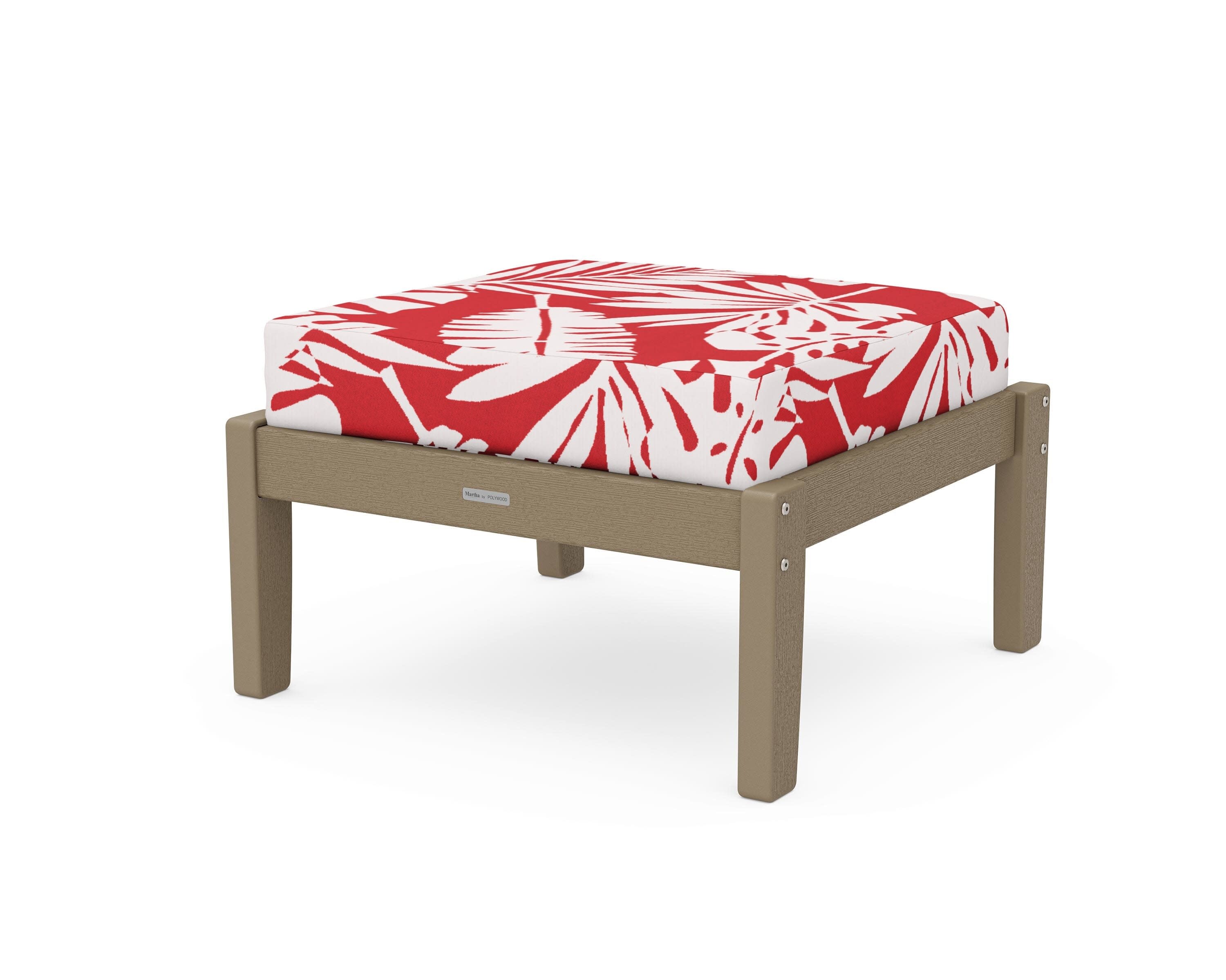 Chinoiserie Deep Seating Ottoman in Vintage Sahara / Leaf Crimson