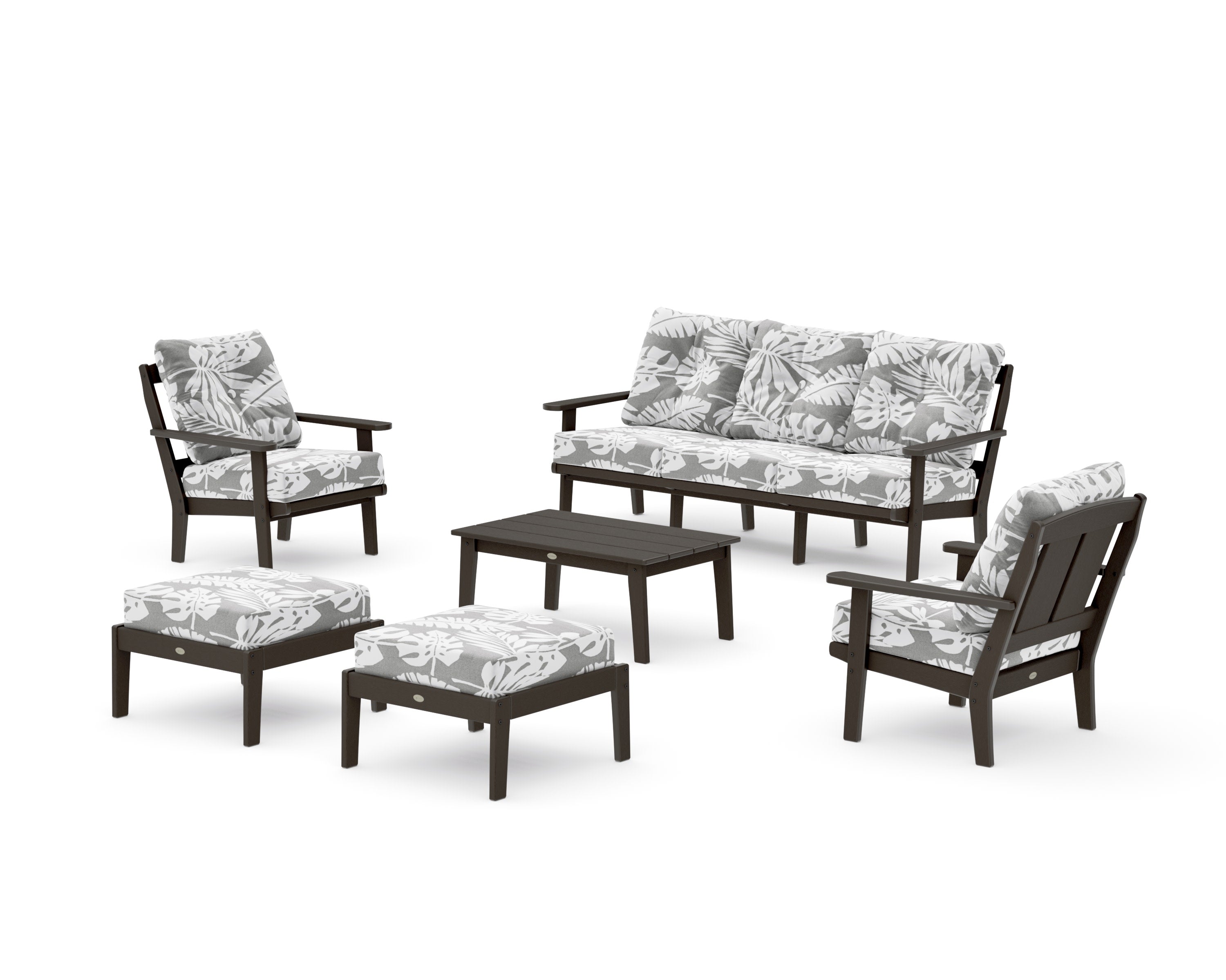 Mission 6-Piece Lounge Sofa Set in Vintage Coffee / Leaf Grey Mist