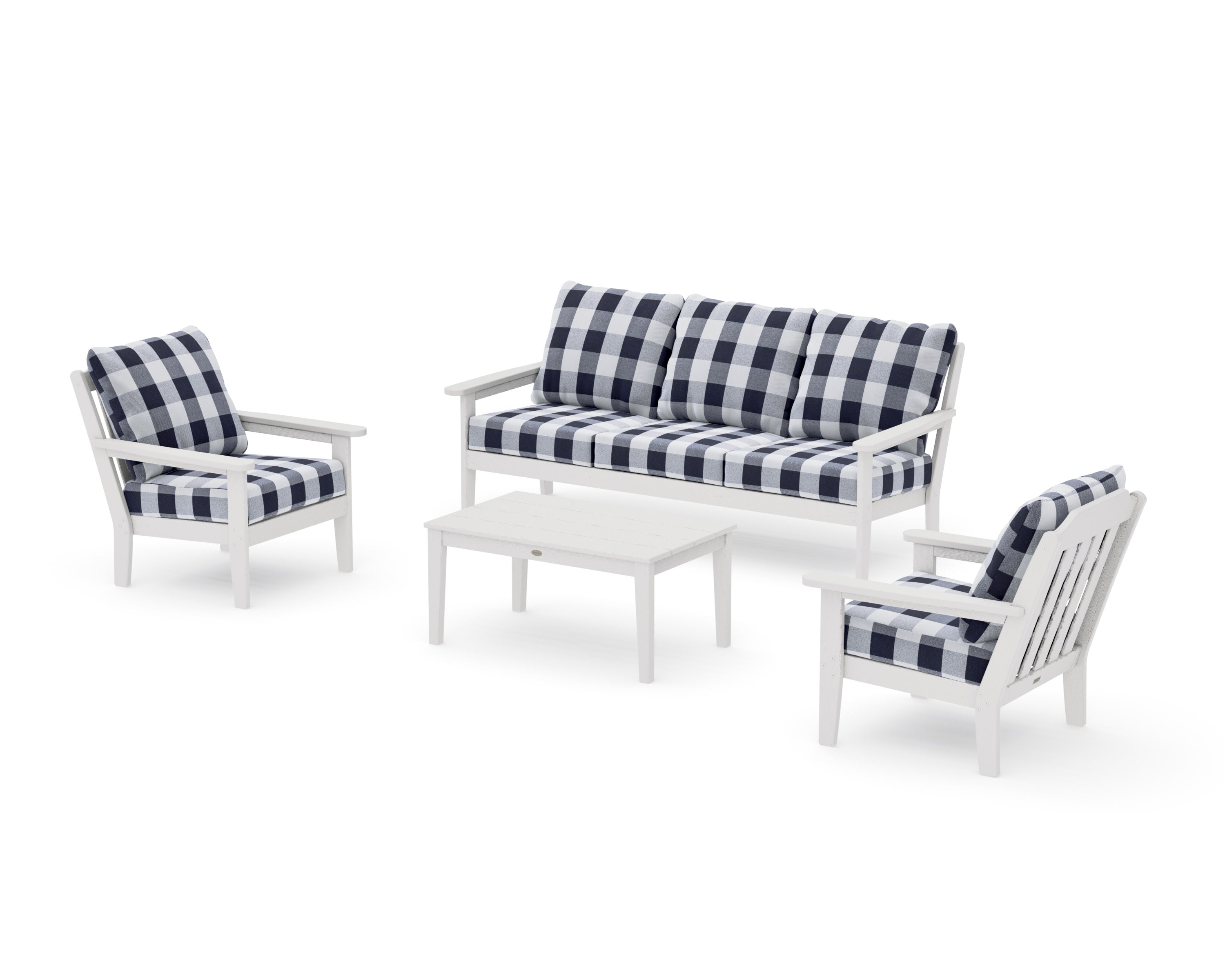 Cottage 4-Piece Deep Seating Set with Sofa in Vintage White / Buffalo Plaid Navy
