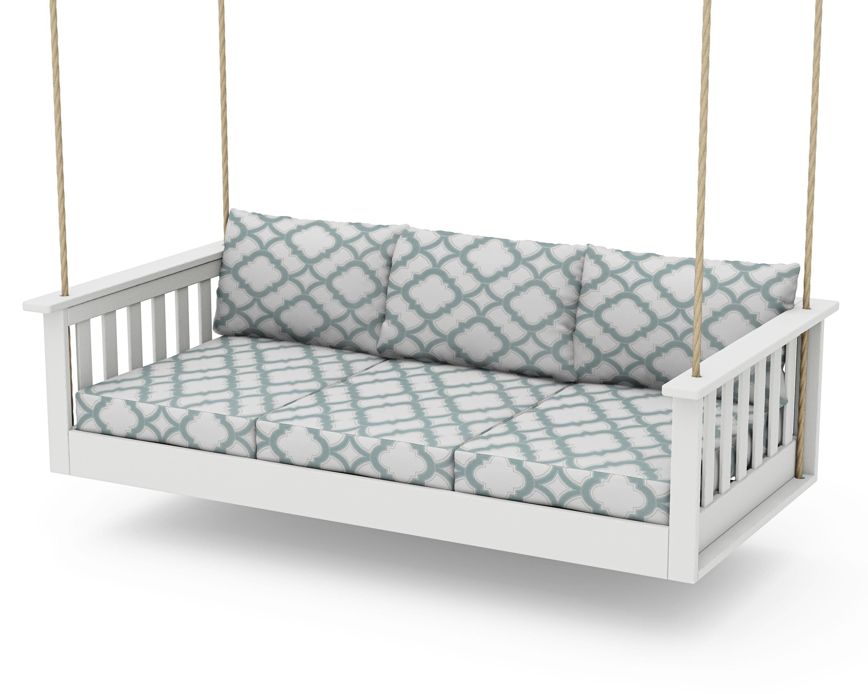 Vineyard Daybed Swing in Vintage White / Trellis Glacier Spa