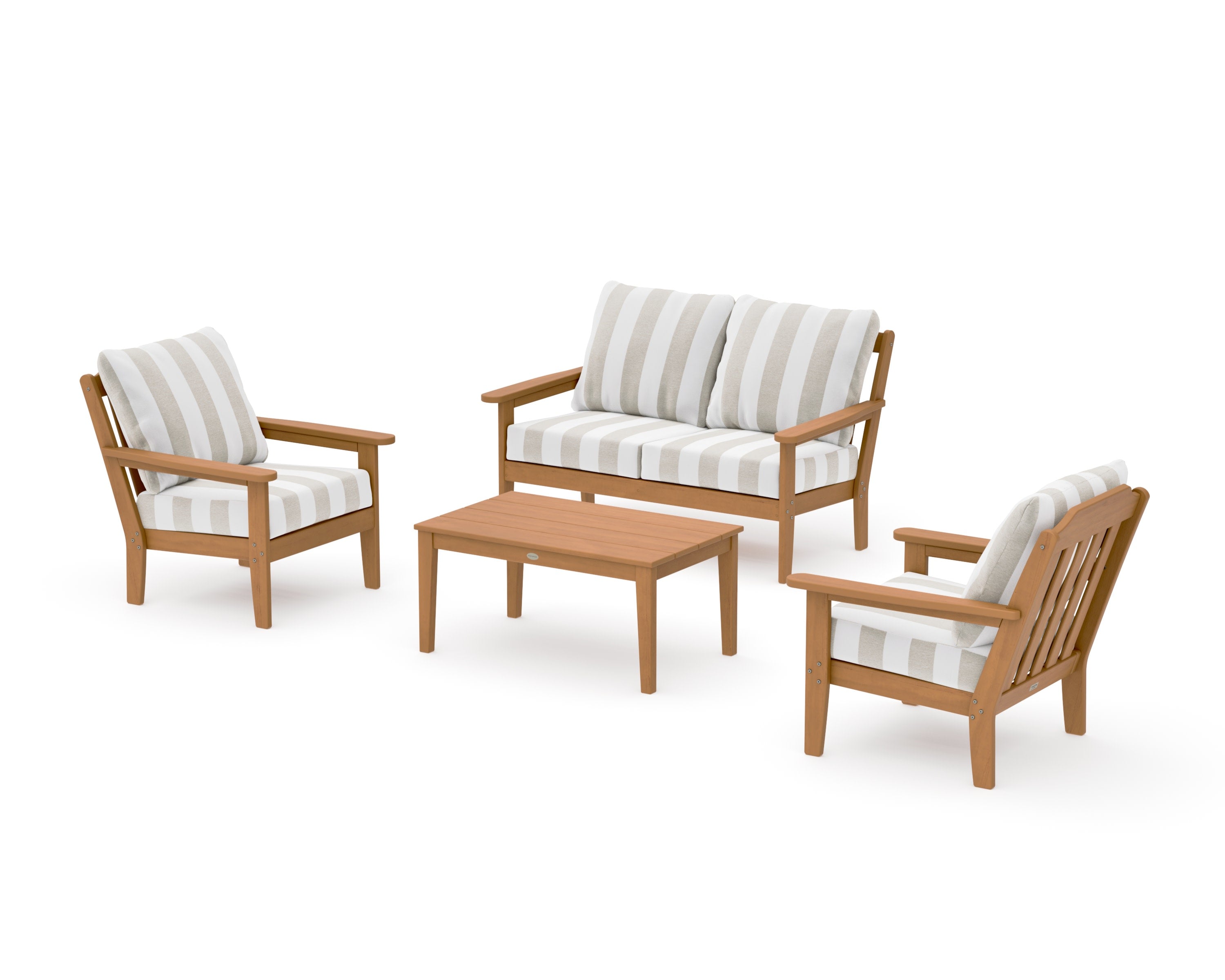 Cottage 4-Piece Deep Seating Set with Loveseat in Natural / Cabana Stripe Dune Burlap