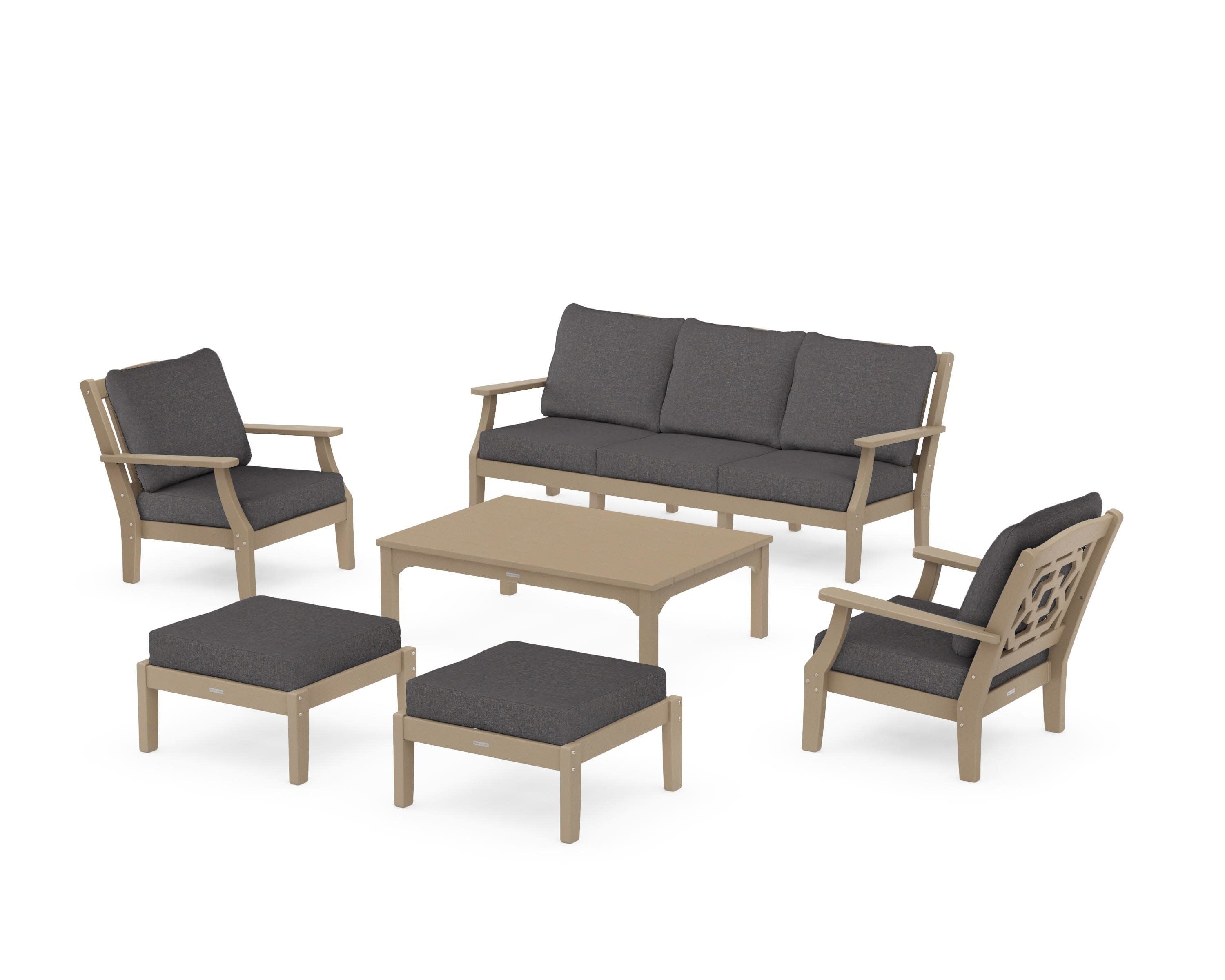 Chinoiserie 6-Piece Lounge Sofa Set in Vintage Sahara / Ash Charcoal
