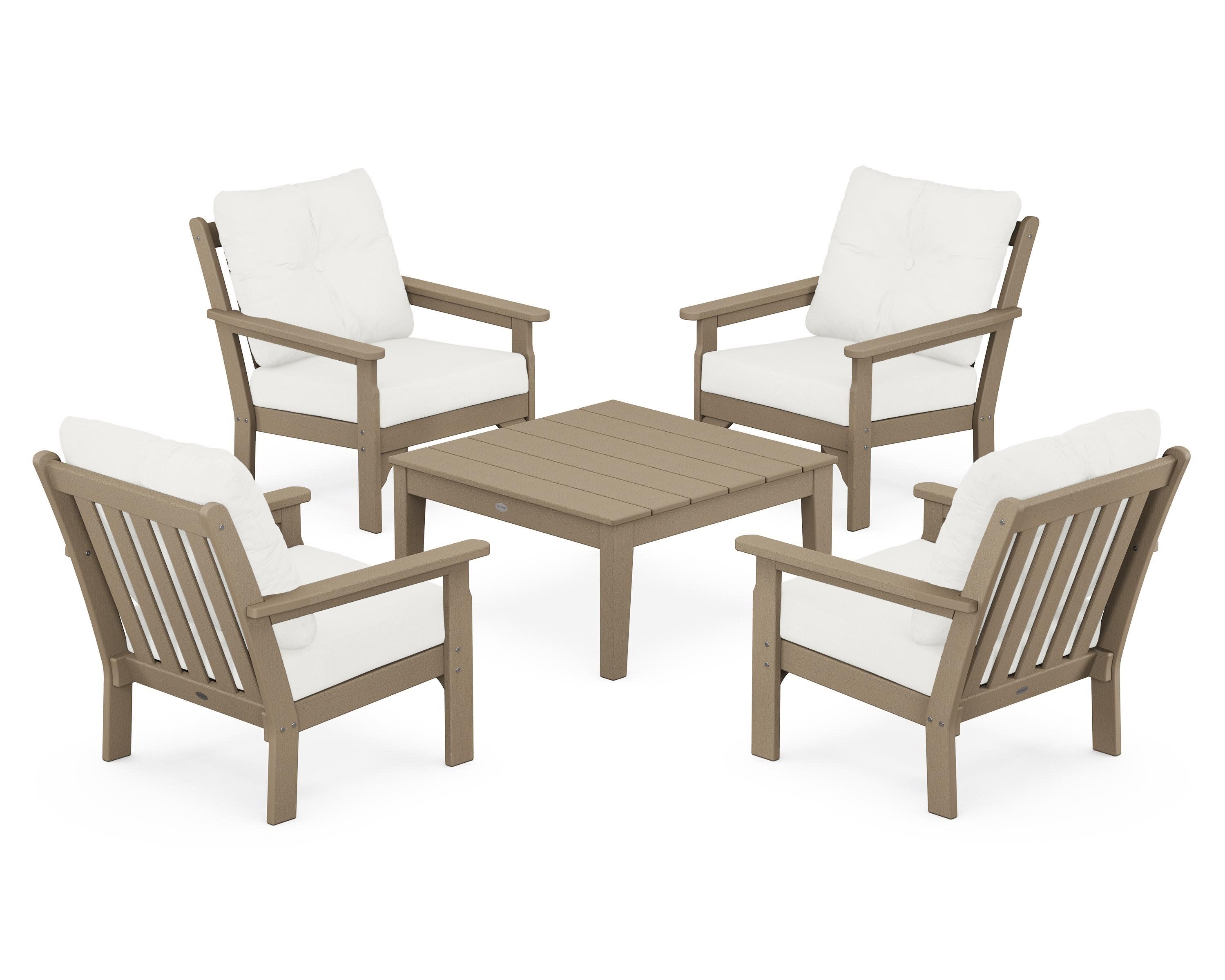 Vineyard 5-Piece Deep Seating Conversation Set in Vintage Sahara / Natural Linen