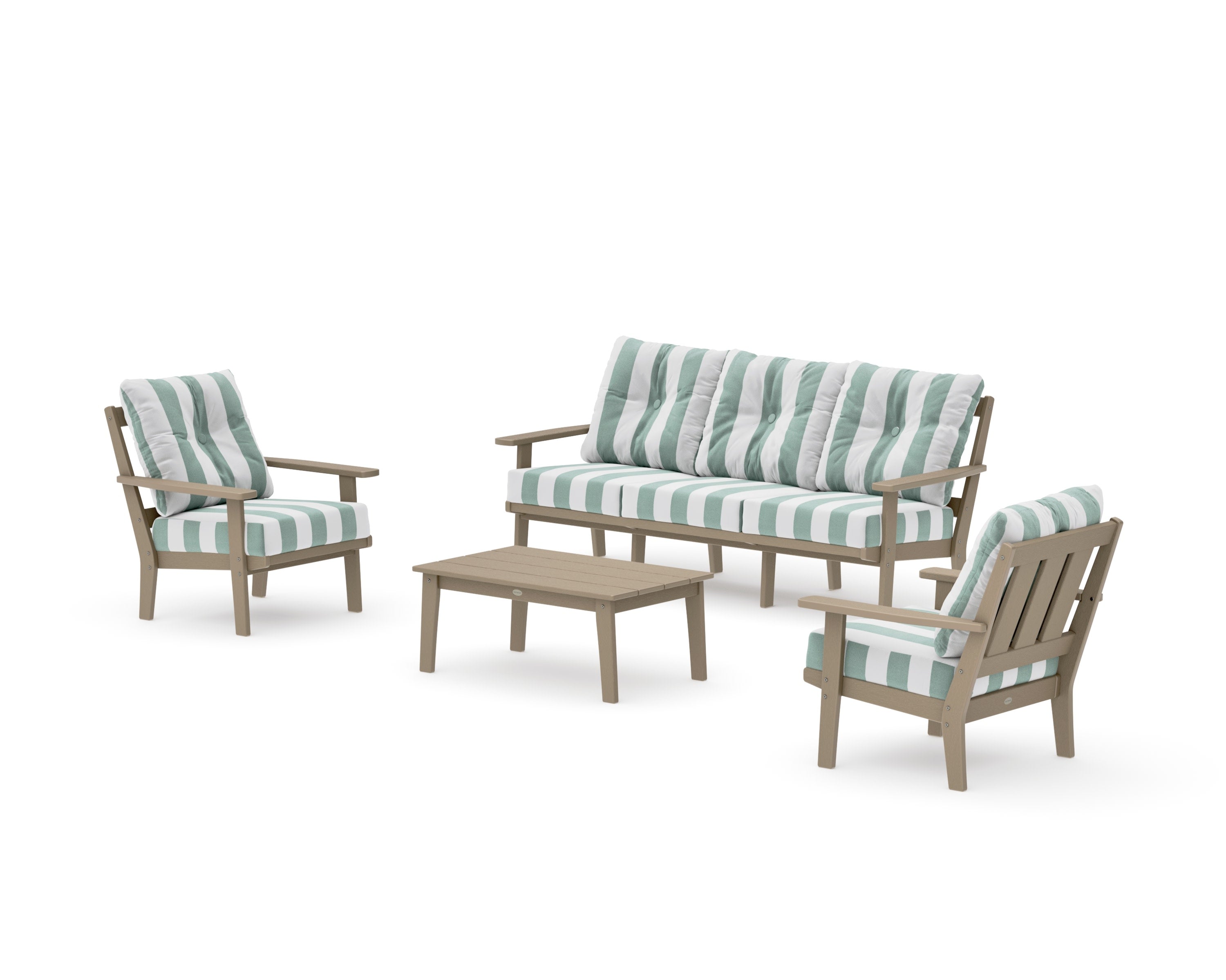 Oxford 4-Piece Deep Seating Set with Sofa in Vintage Sahara / Cabana Stripe Glacier Spa