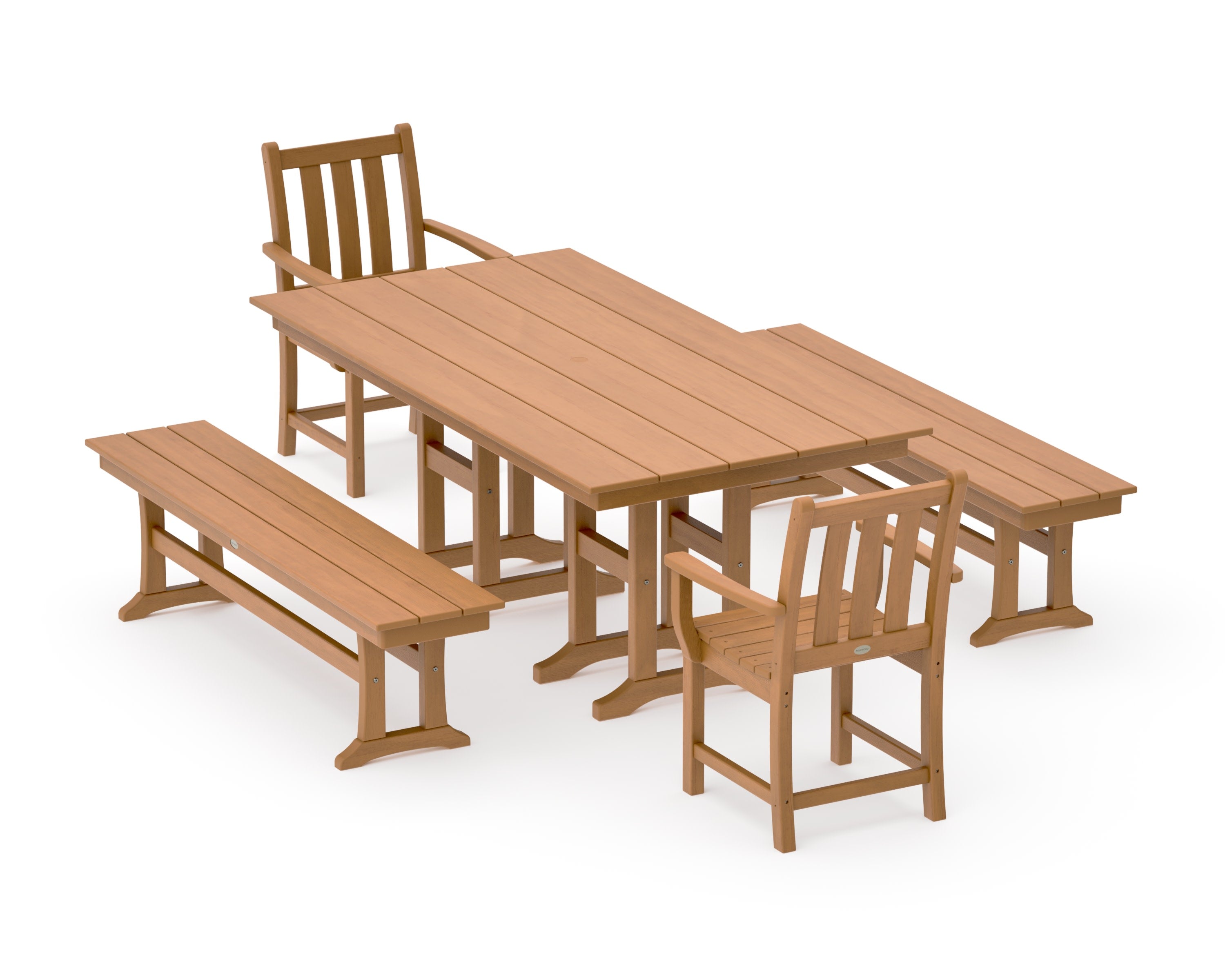 Traditional Garden 5-Piece Farmhouse Dining Set with Benches in Natural