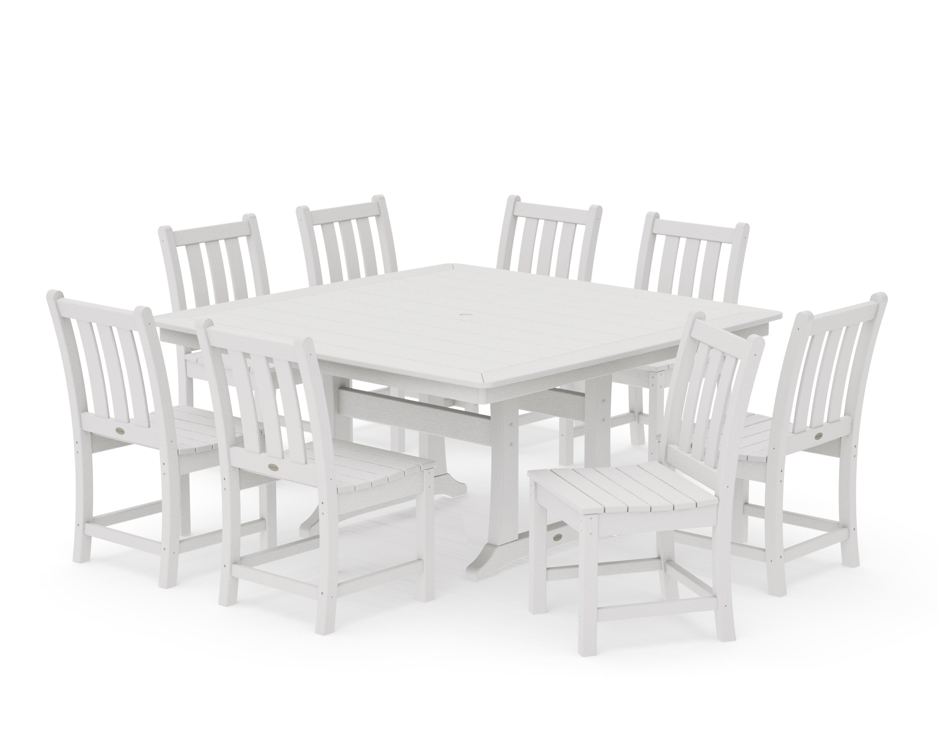 Traditional Garden 9-Piece Nautical Trestle Dining Set in Vintage White