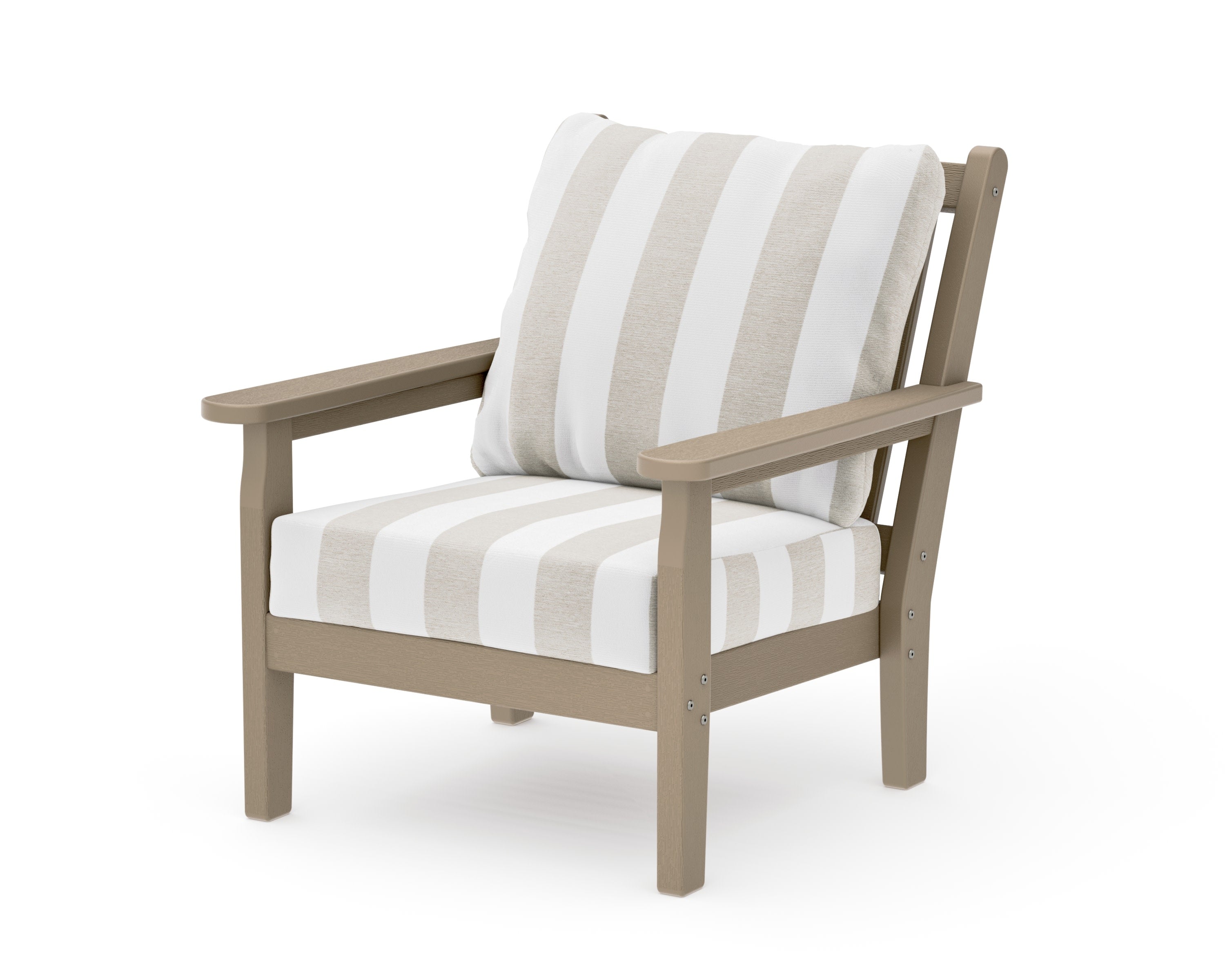 Chippendale Deep Seating Chair in Vintage Sahara / Cabana Stripe Dune Burlap