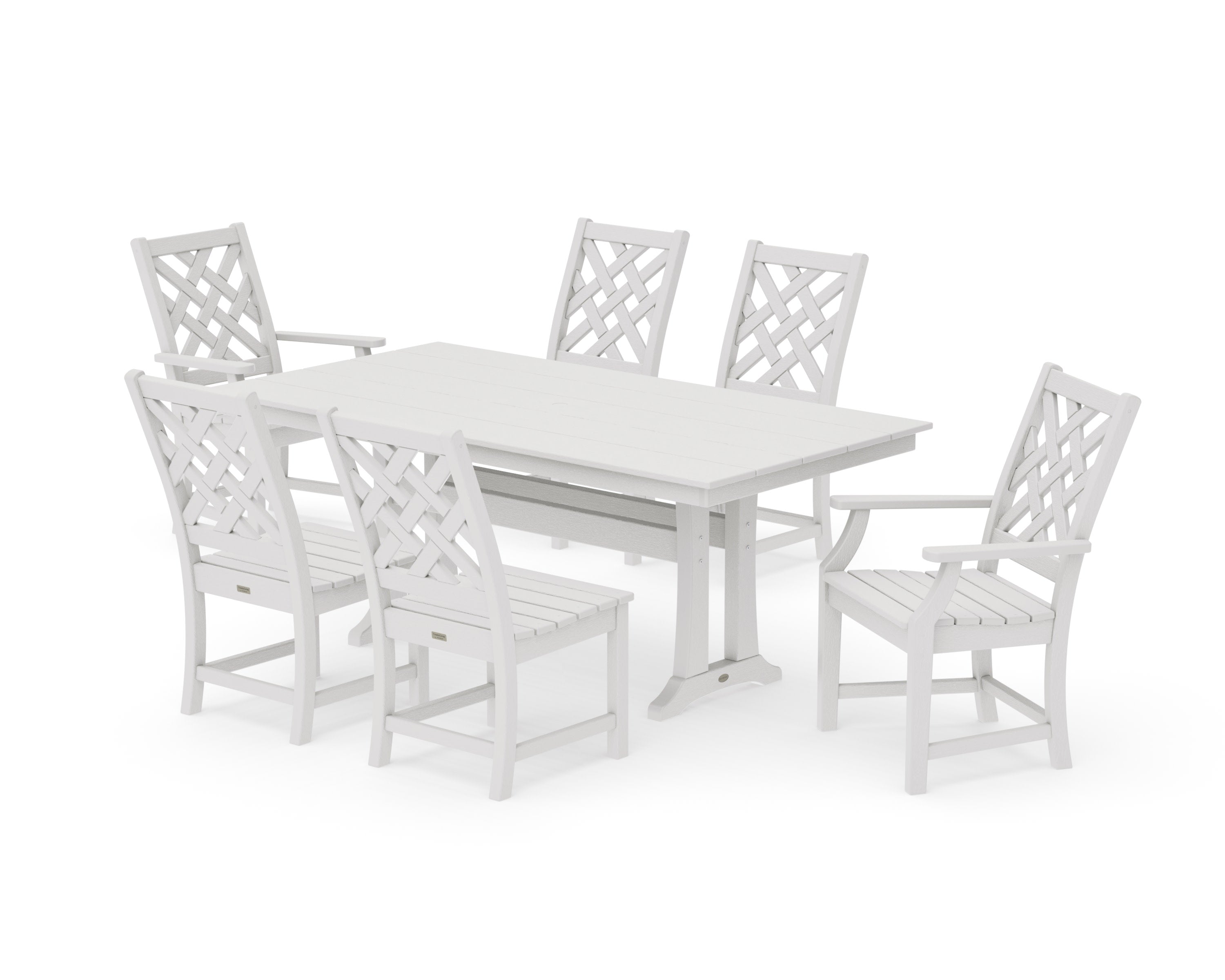 Wovendale 7-Piece Farmhouse Dining Set with Trestle Legs in Vintage White