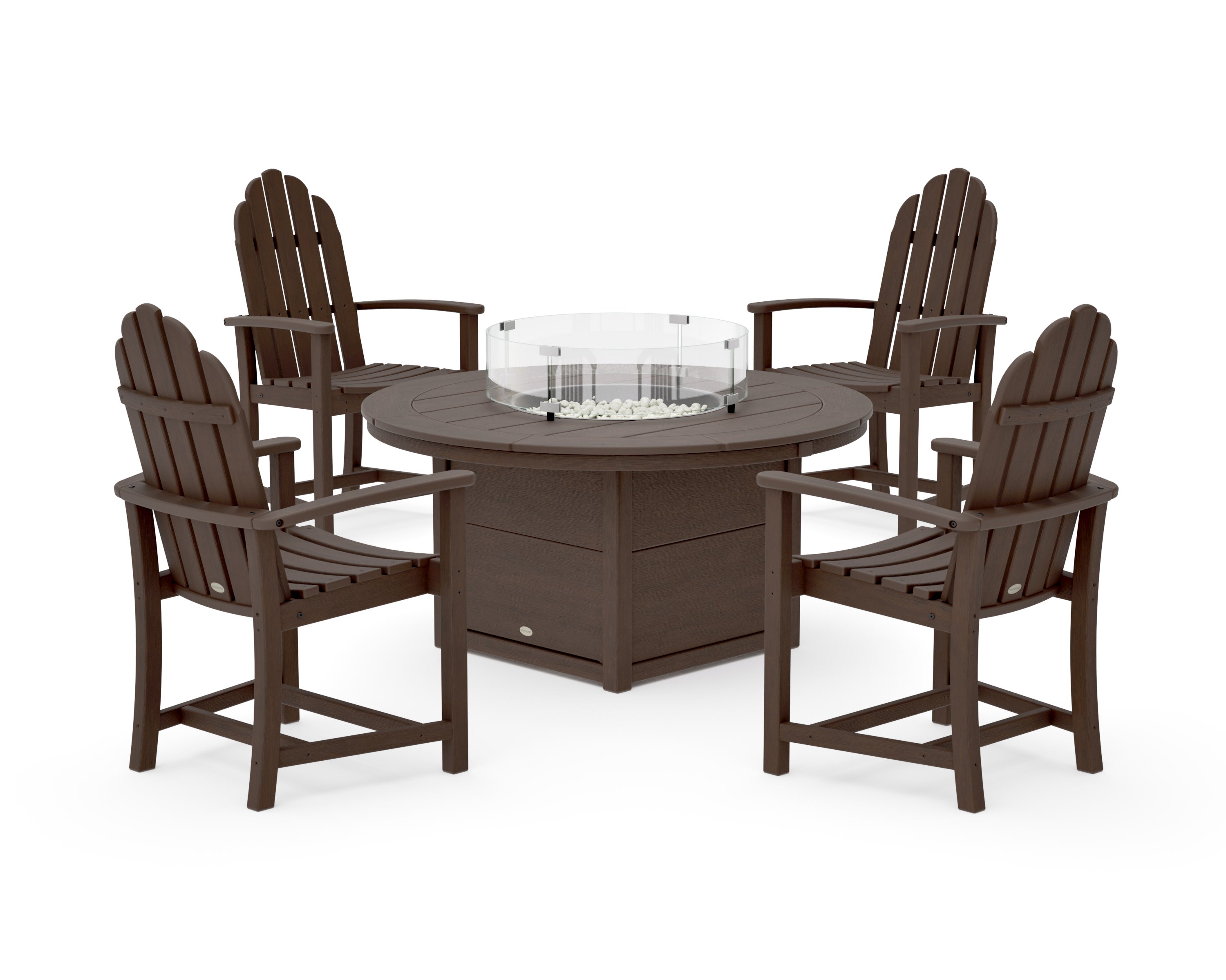 Classic 4-Piece Upright Adirondack Conversation Set with Fire Pit Table in Kona