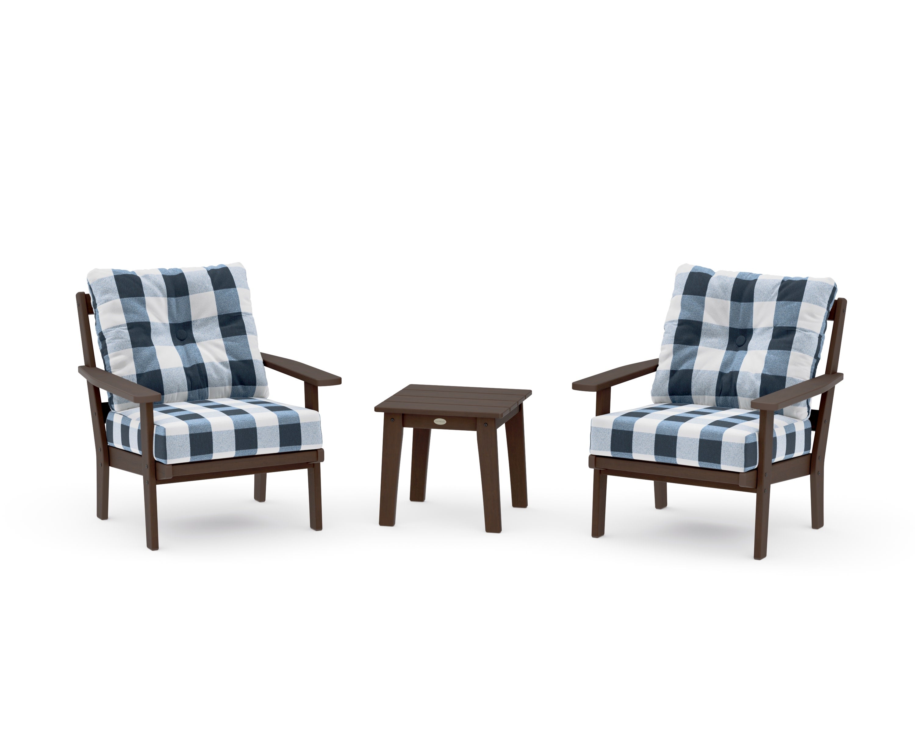 Prairie 3-Piece Deep Seating Set in Kona / Buffalo Plaid Marine Indigo
