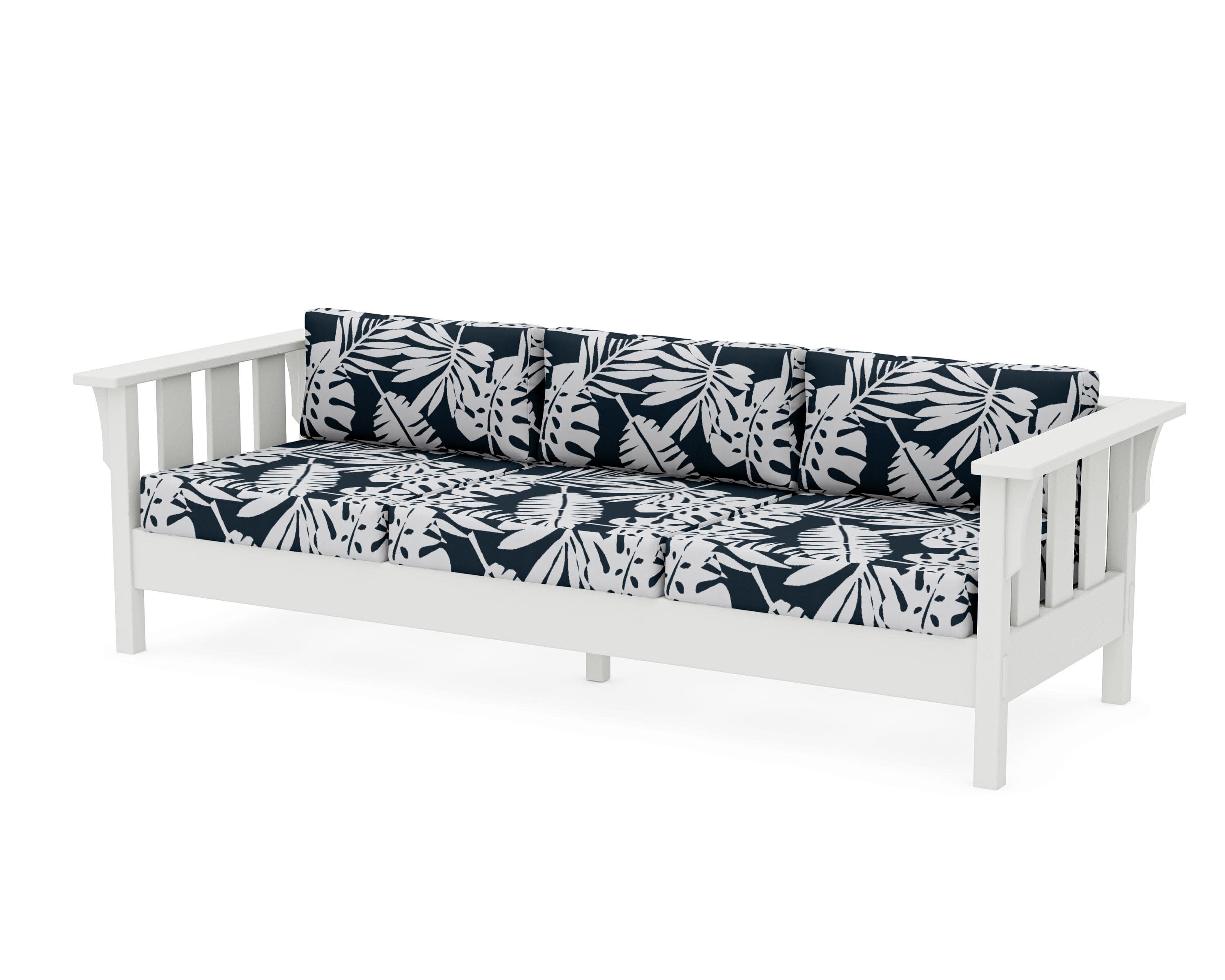 Acadia Deep Seating Sofa in Vintage White / Leaf Marine Indigo
