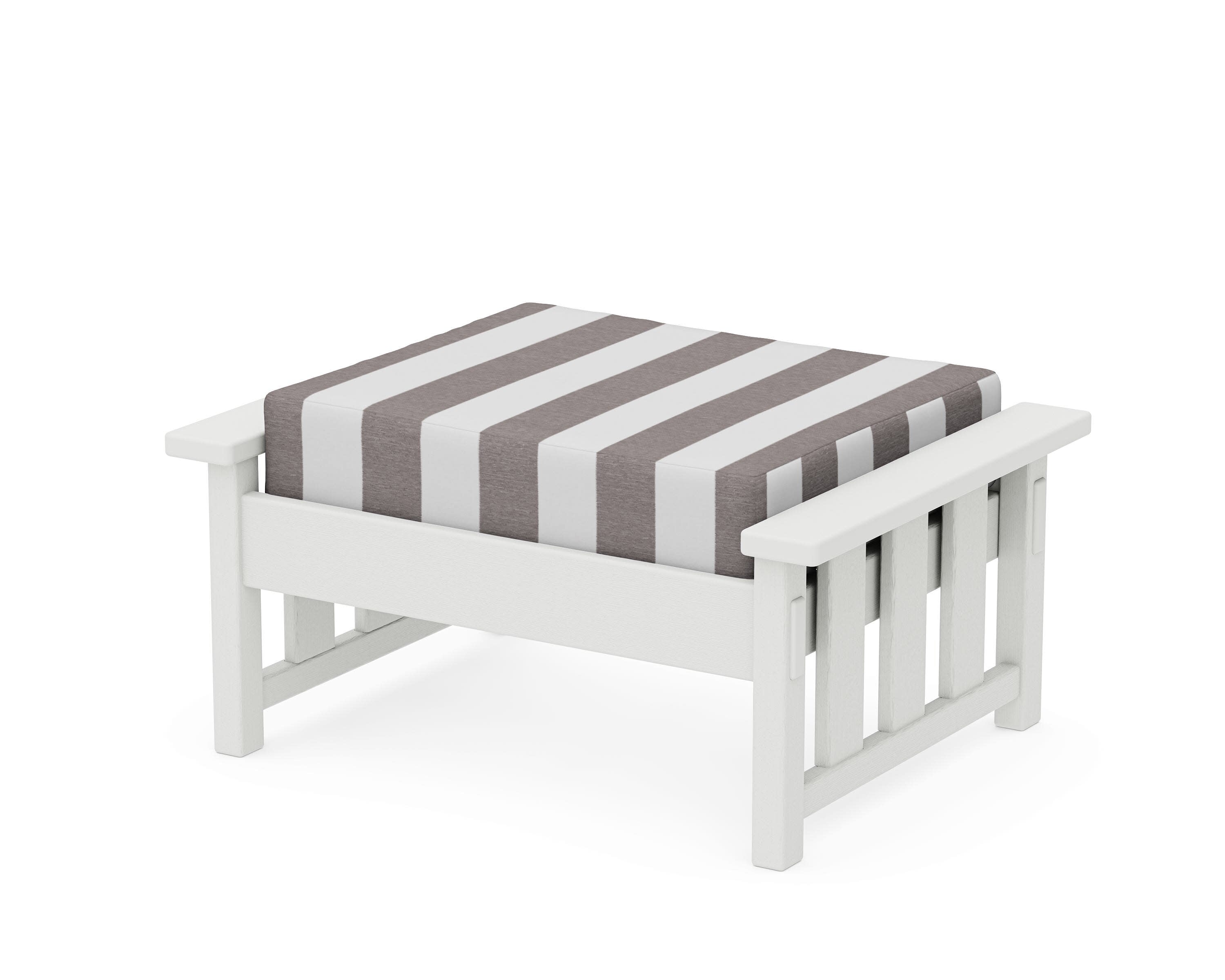 Acadia Deep Seating Ottoman in Vintage White / Cabana Stripe Grey Mist