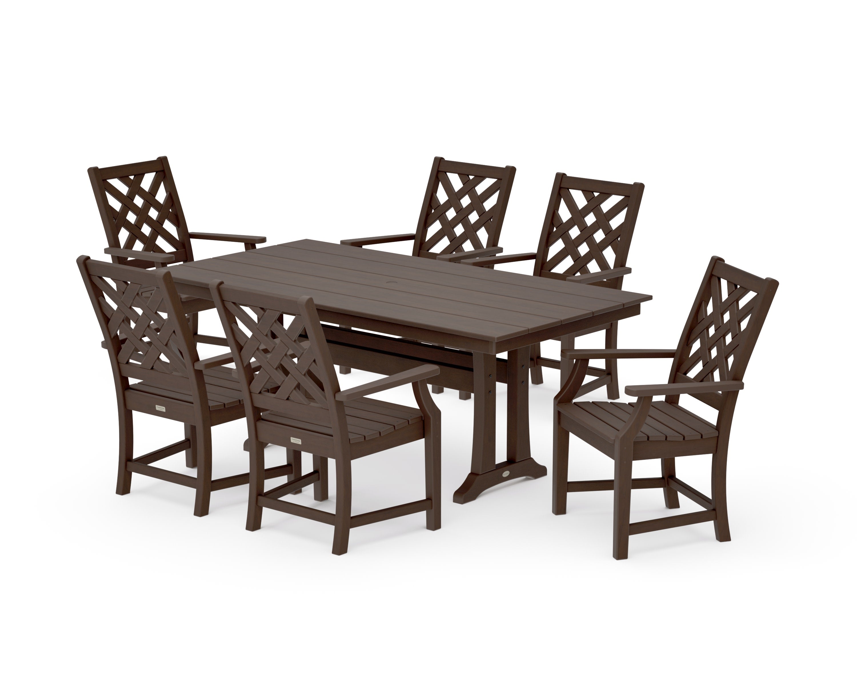 Wovendale Arm Chair 7-Piece Farmhouse Dining Set with Trestle Legs in Kona