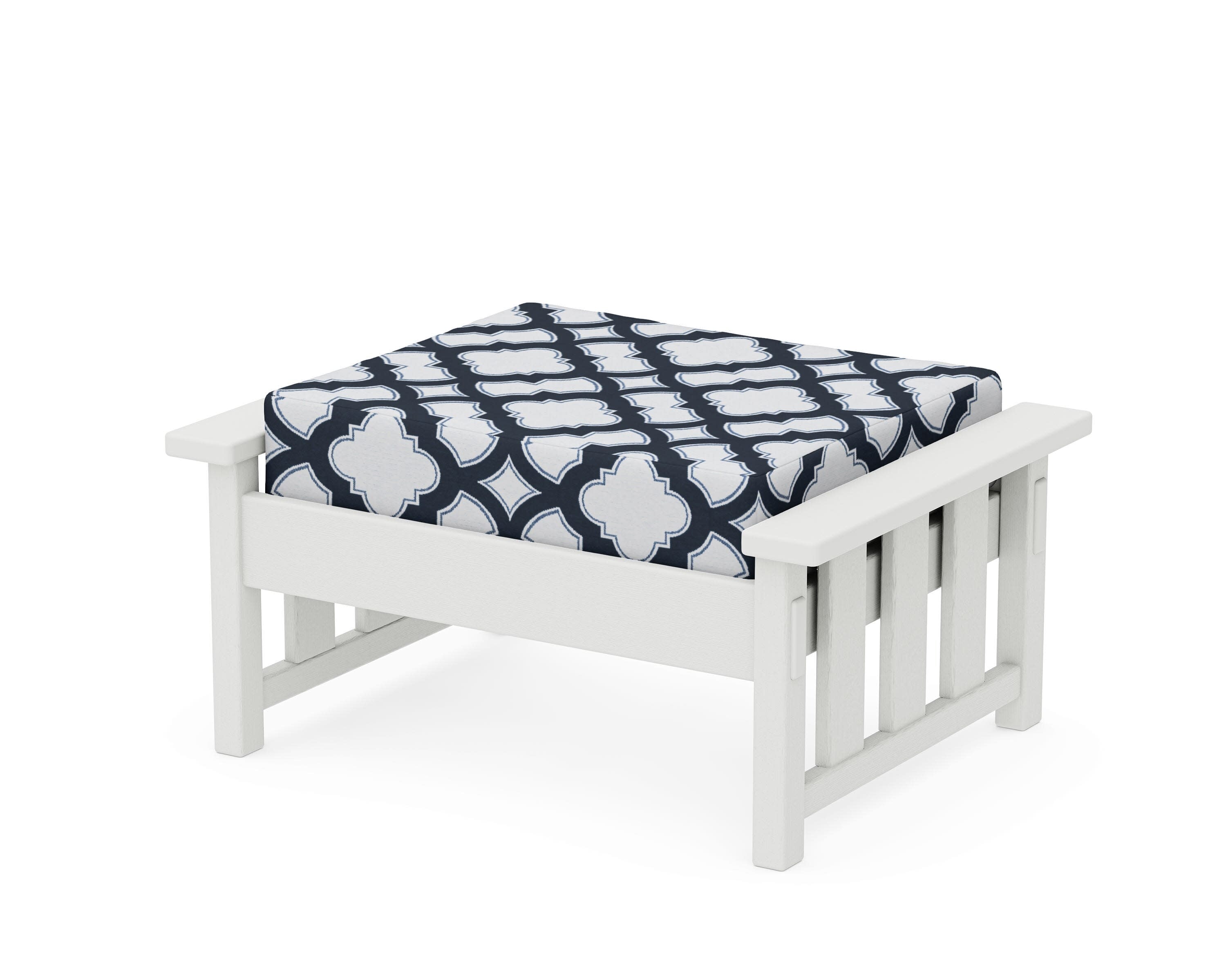 Acadia Deep Seating Ottoman in Vintage White / Trellis Marine Indigo