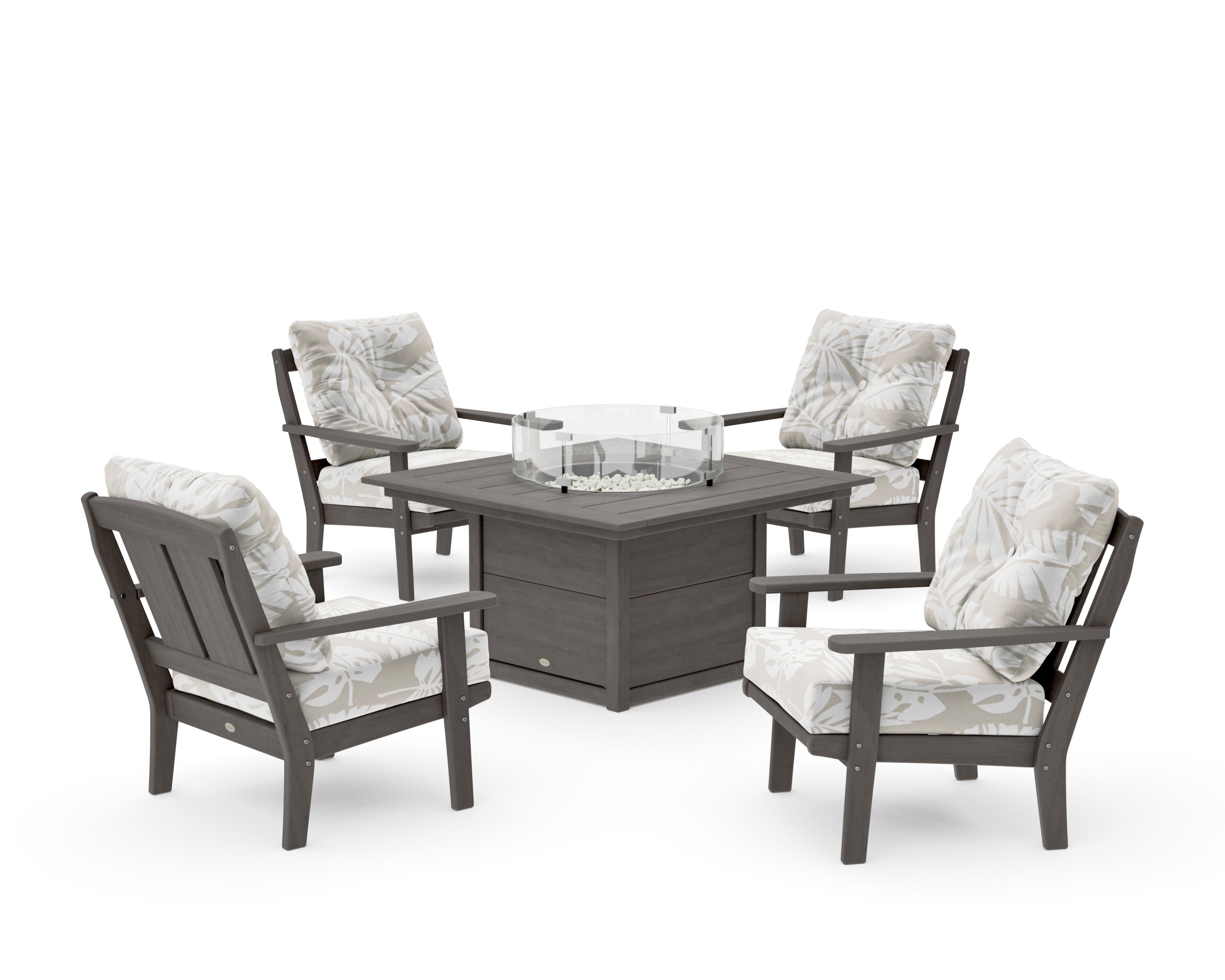 Mission 5-Piece Deep Seating Set with Fire Pit Table in Driftwood / Leaf Dune Burlap