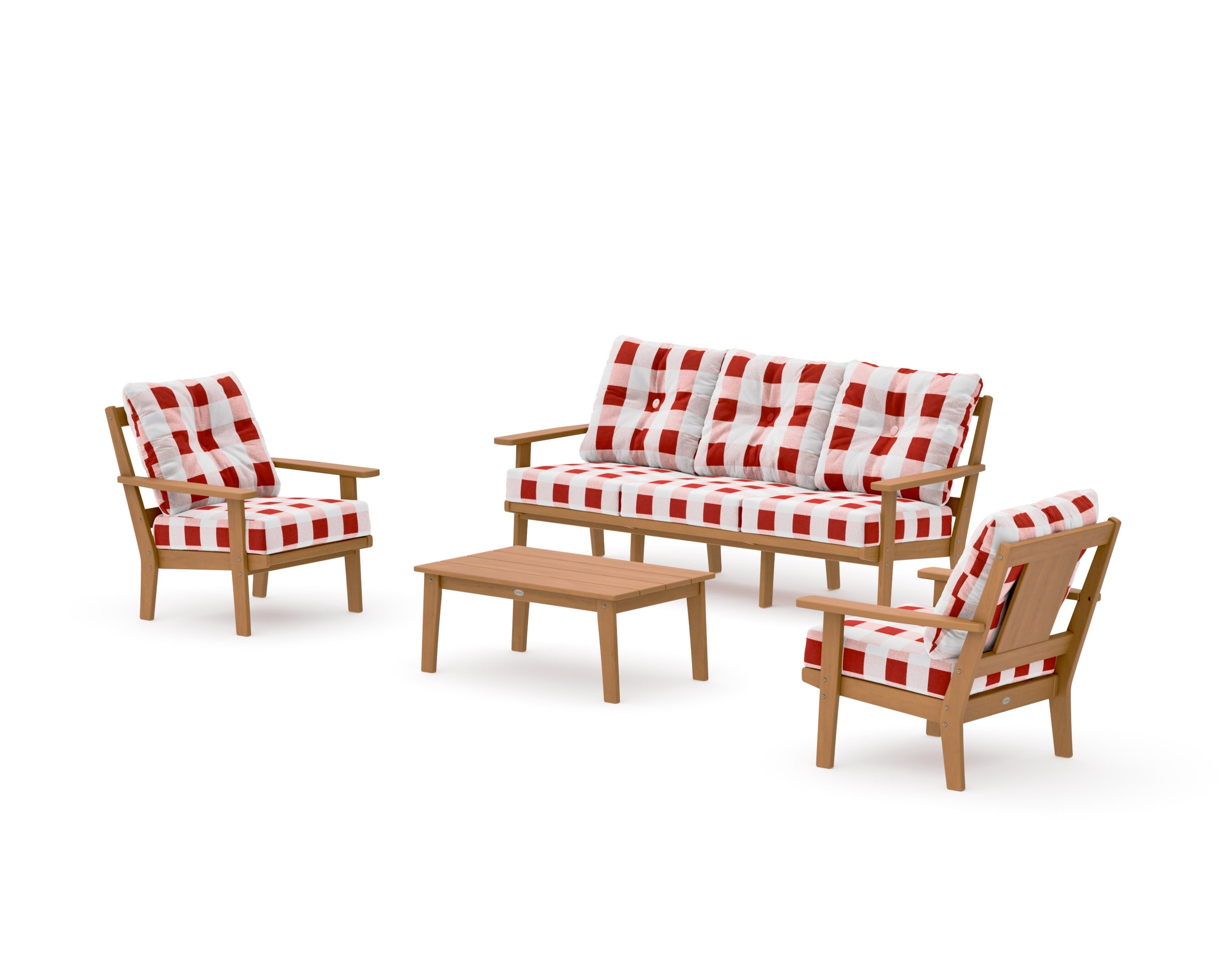 Prairie 4-Piece Deep Seating Set with Sofa in Natural / Buffalo Plaid Crimson